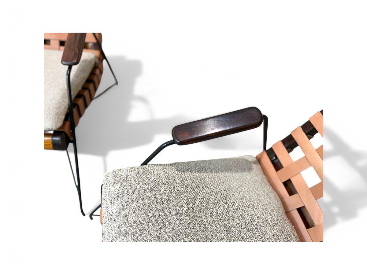Brazilian Modern Armchairs in Hardwood, Metal & Fabric, Carlo Hauner, 1950s For Sale 7