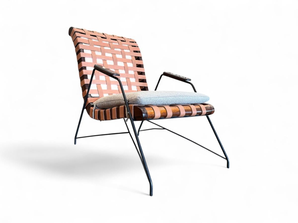 Brazilian Modern Armchairs in Hardwood, Metal & Fabric, Carlo Hauner, 1950s For Sale 8
