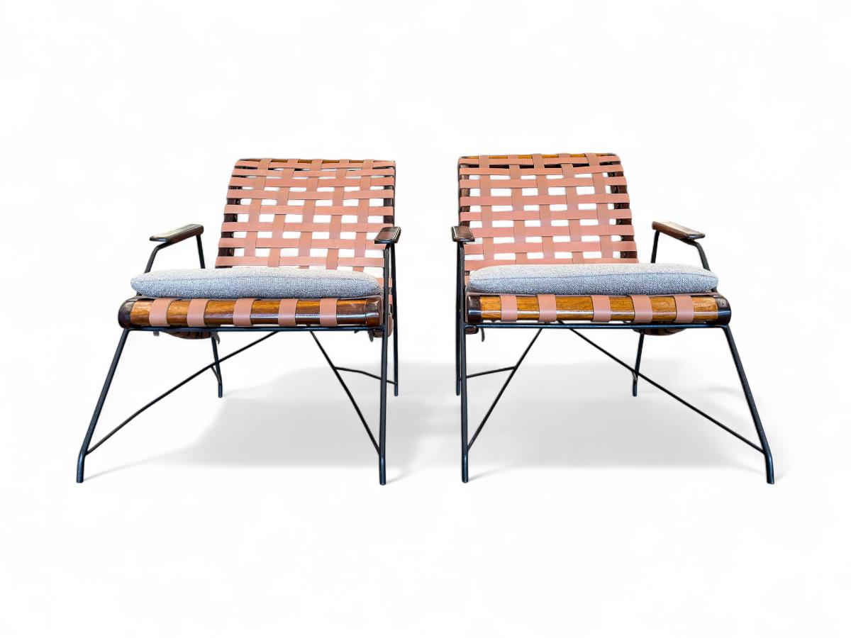 20th Century Brazilian Modern Armchairs in Hardwood, Metal & Fabric, Carlo Hauner, 1950s For Sale