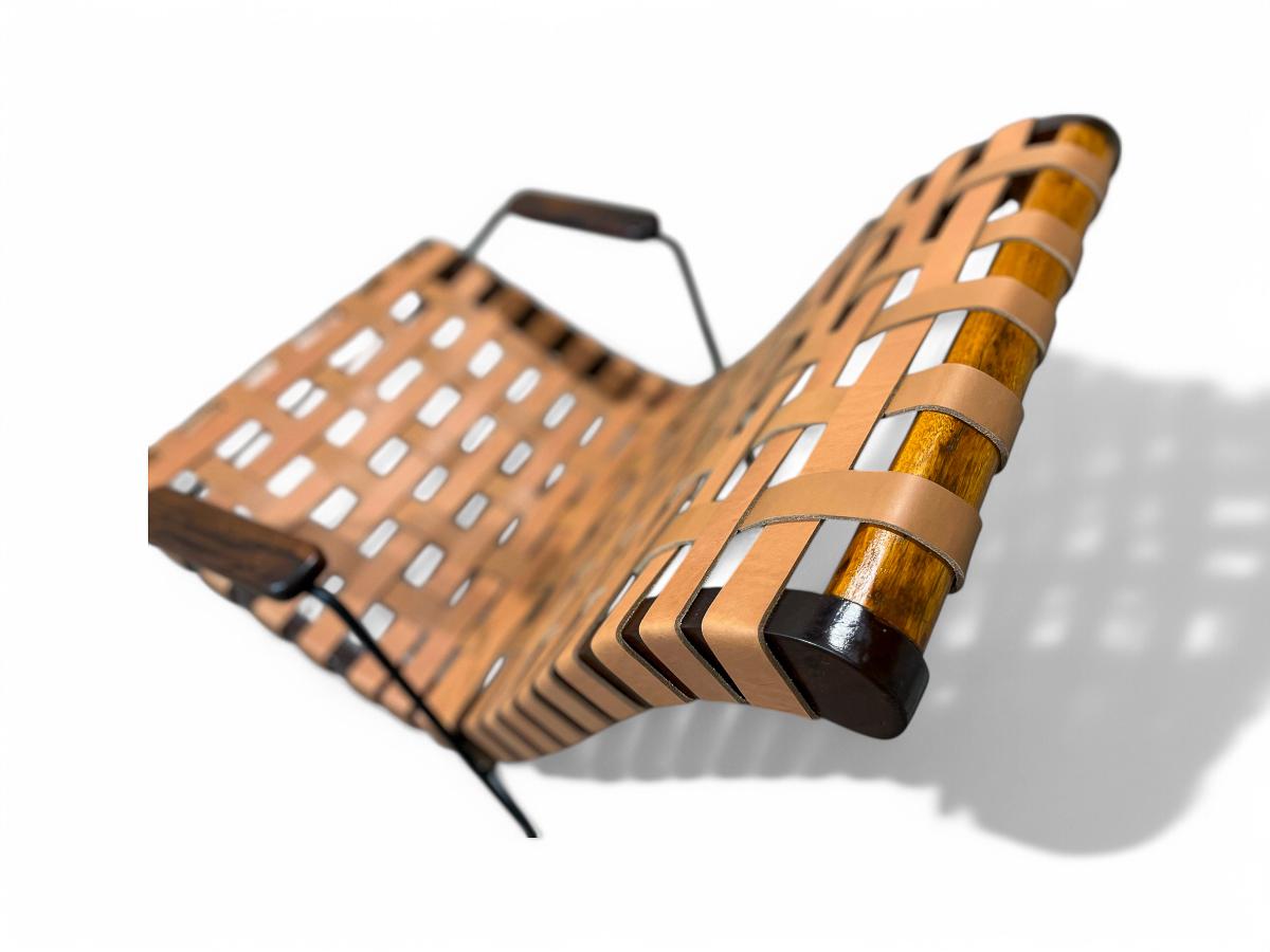 Mid-Century Modern Brazilian Modern Armchairs in Hardwood, Metal & Fabric, Carlo Hauner, 1950s For Sale