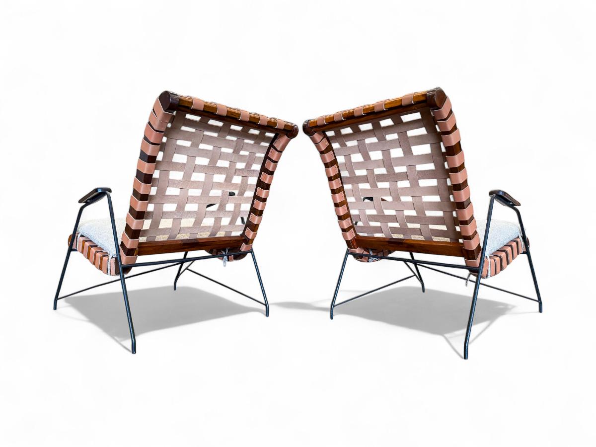Brazilian Modern Armchairs in Hardwood, Metal & Fabric, Carlo Hauner, 1950s For Sale 2