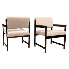 Brazilian Modern Armchairs in Hardwood & Mohair, Jorge Jabour, Brazil 1960s