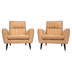 Poltrone moderne brasiliane in legno e pelle scamosciata, Giuseppe Scapinelli, anni '50