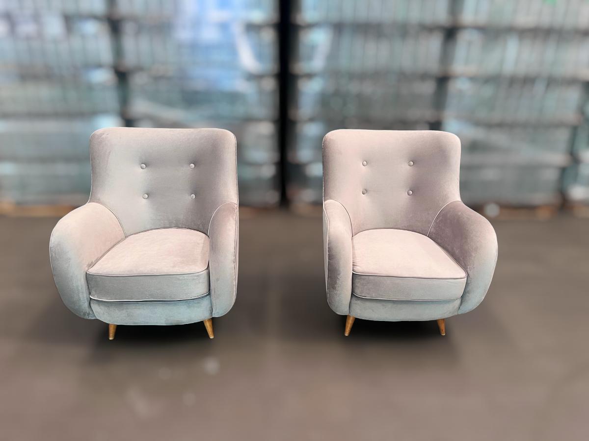 Mid-Century Modern Fauteuils Modernes brésiliens en bois dur et Ultra suede, Giuseppe Scapinelli, 1950s en vente