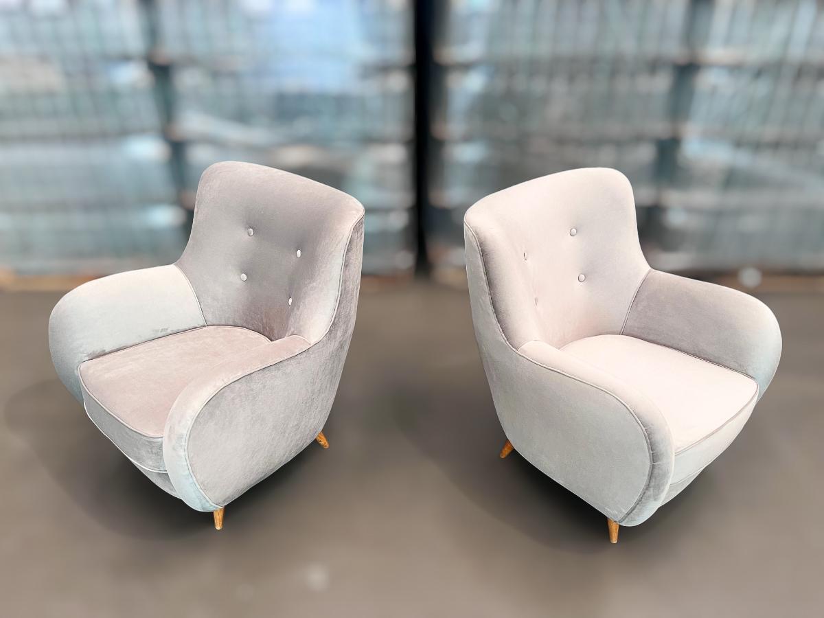 Brésilien Fauteuils Modernes brésiliens en bois dur et Ultra suede, Giuseppe Scapinelli, 1950s en vente