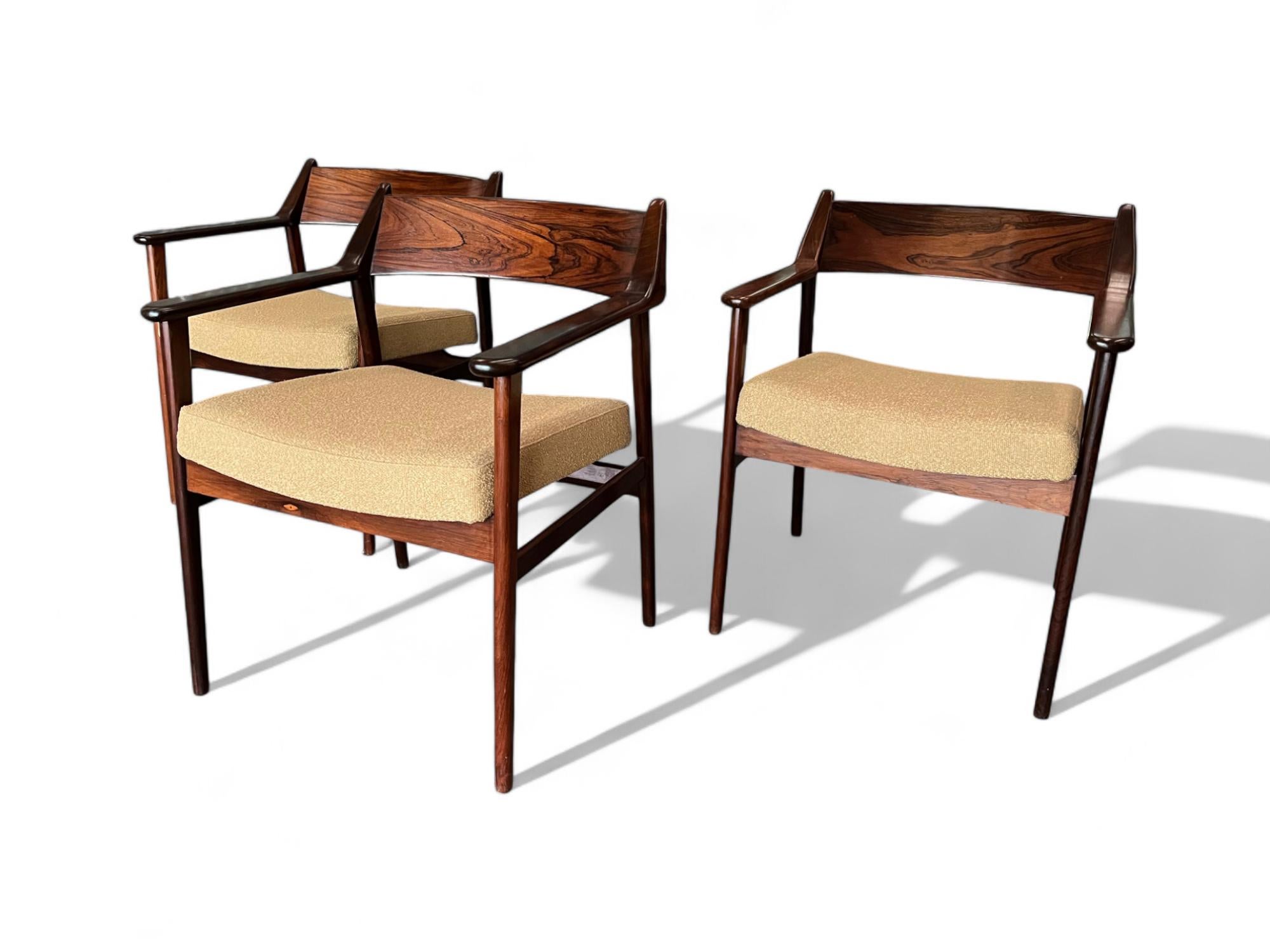 Brazilian Modern Armchairs in Hardwood & Yellow Boucle, Jorge Jabour, Brazil In Good Condition For Sale In New York, NY