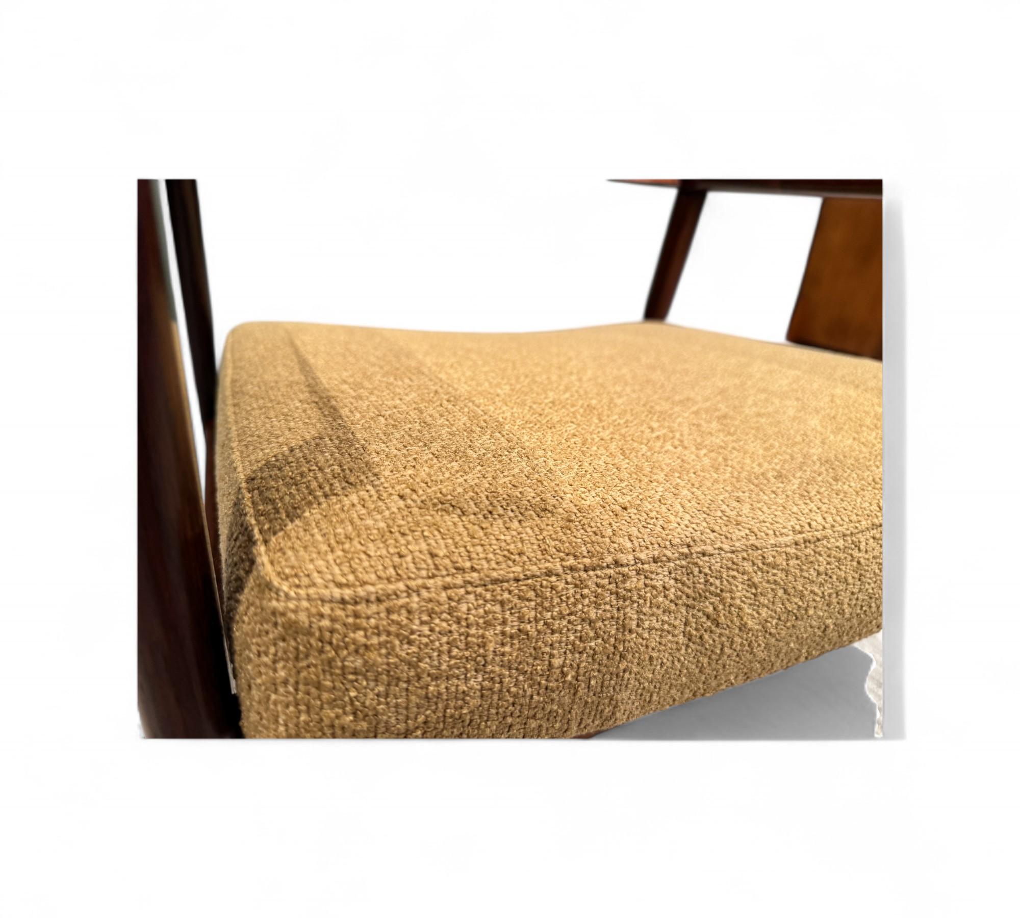 20th Century Brazilian Modern Armchairs in Hardwood & Yellow Boucle, Jorge Jabour, Brazil For Sale