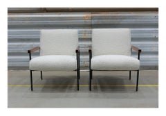 Brazilian Modern Armchairs in Metal, Hardwood & Boucle, Geraldo de Barros