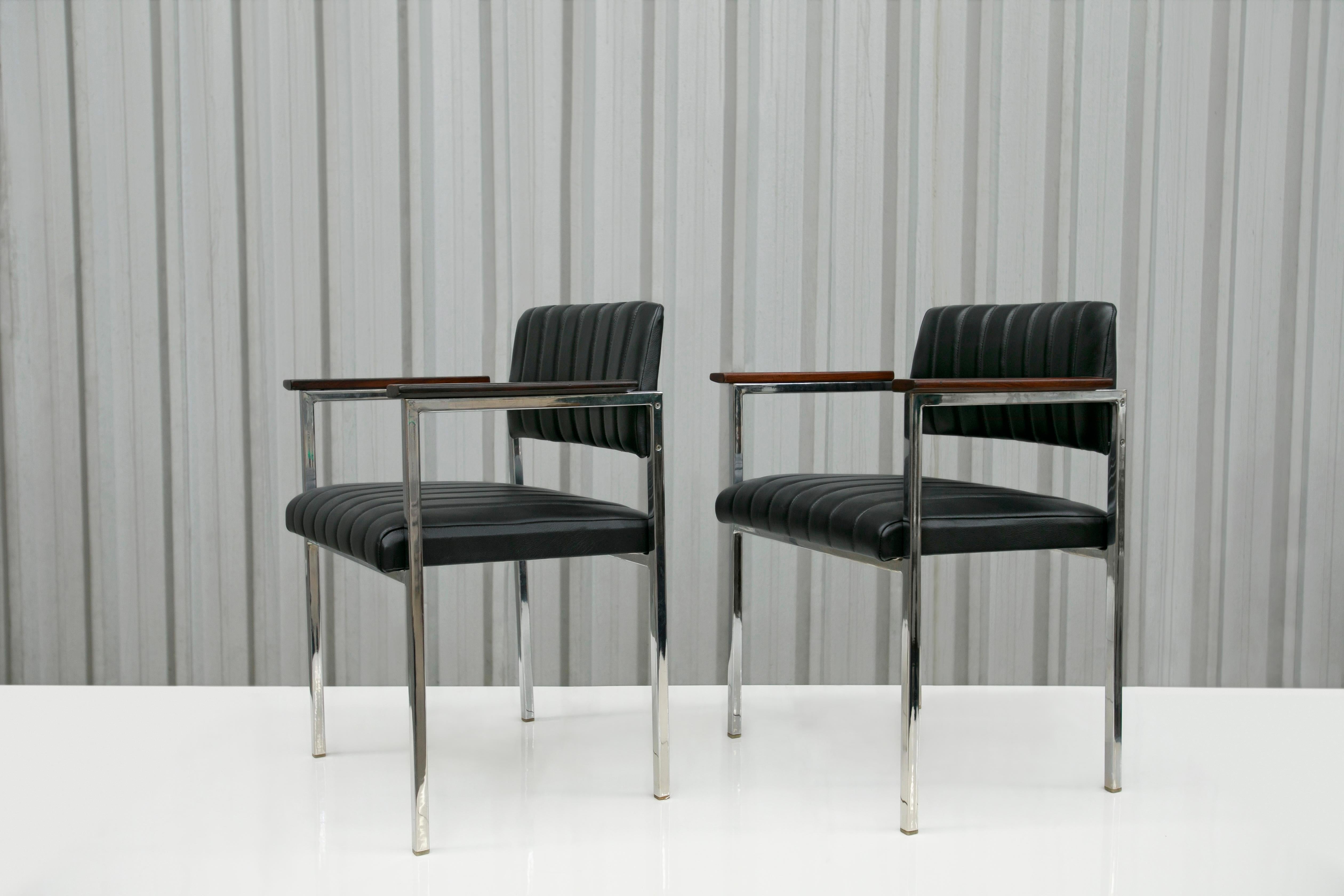 20th Century Brazilian Modern Armchairs in Steel, Leather & Wood Unknown, 1960s, Brazil For Sale