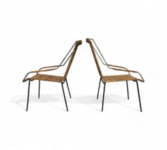 Brasilianische Modern Sessel & Hocker Set aus Rohr & Eisen Att. Carlo Hauner, 1950er-Jahre