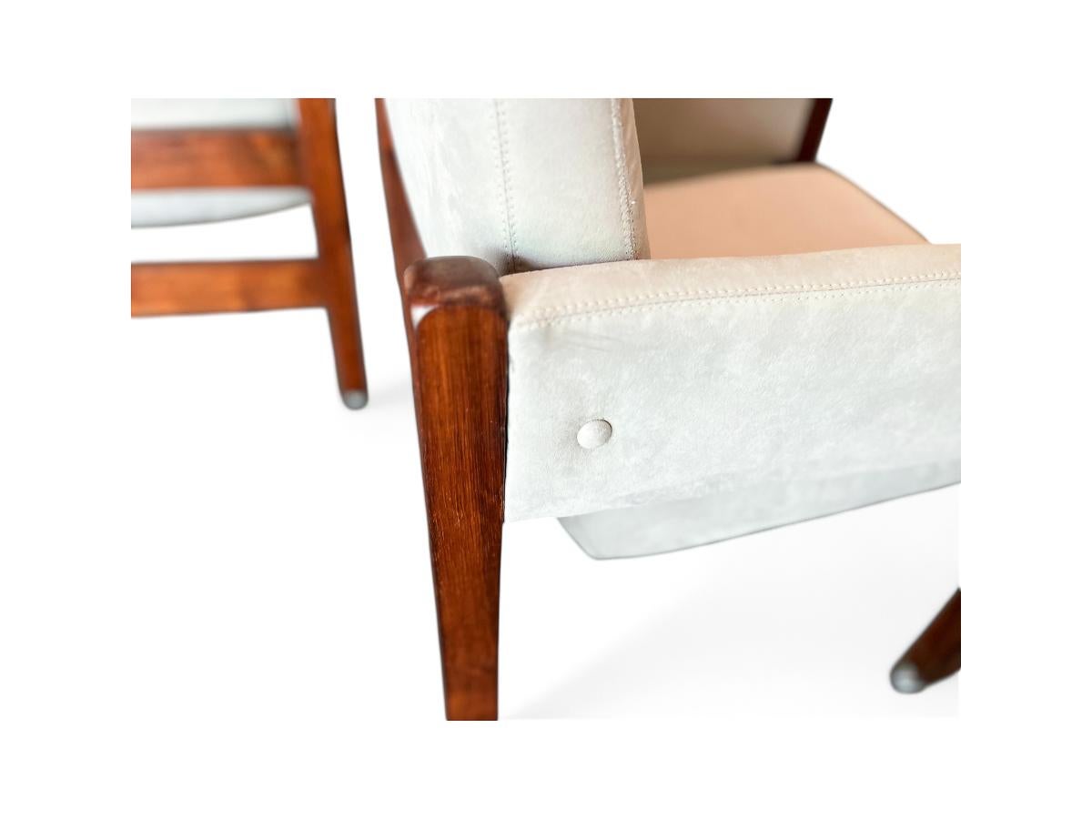 Woodwork Brazilian Modern Armchairs with Wheels in Hardwood & Velvet, Sergio Rodrigues For Sale