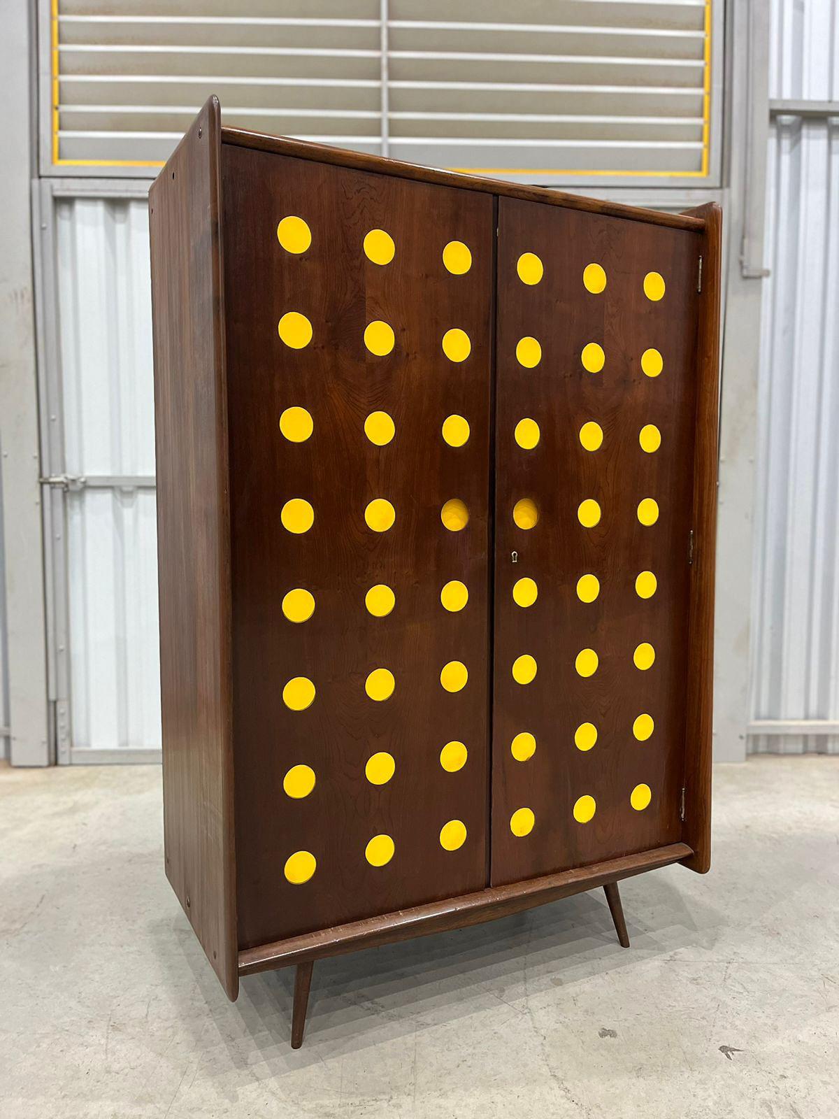 Hand-Carved Brazilian Modern Armoire in Hardwood by Moveis Cimo, 1950s, Brazil For Sale