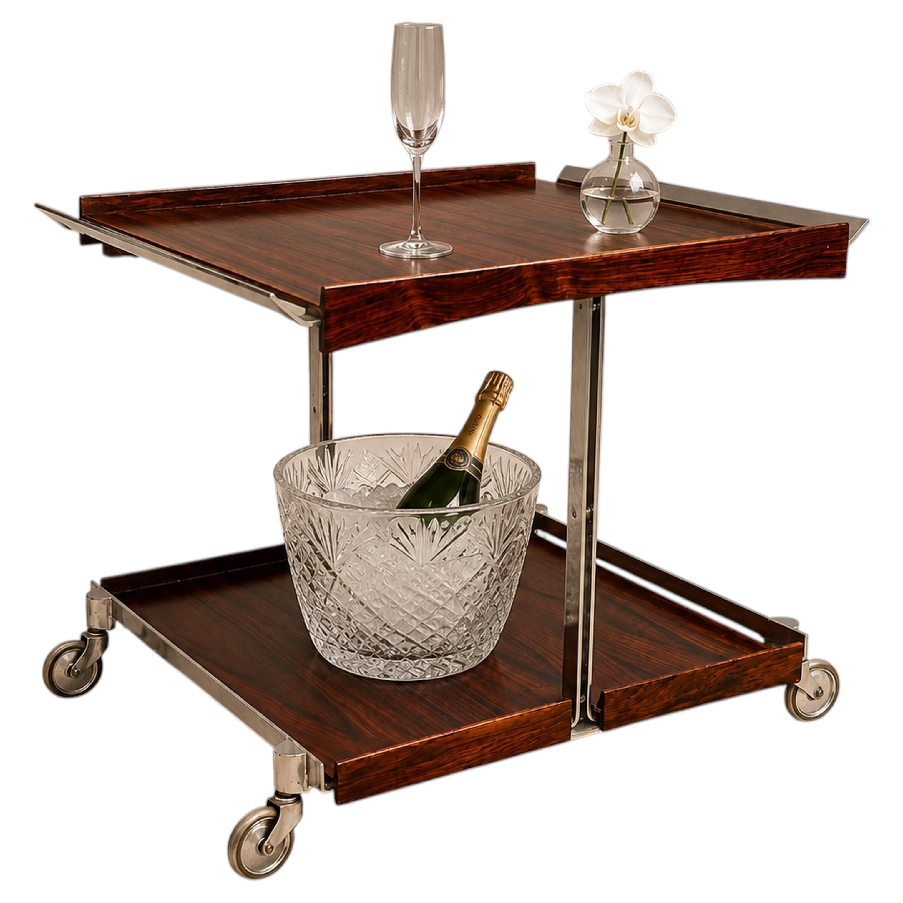 Moderner Barwagen im brasilianischen Stil von Forma, Palisanderholz und Chrom, Design aus den 1960er Jahren im Angebot