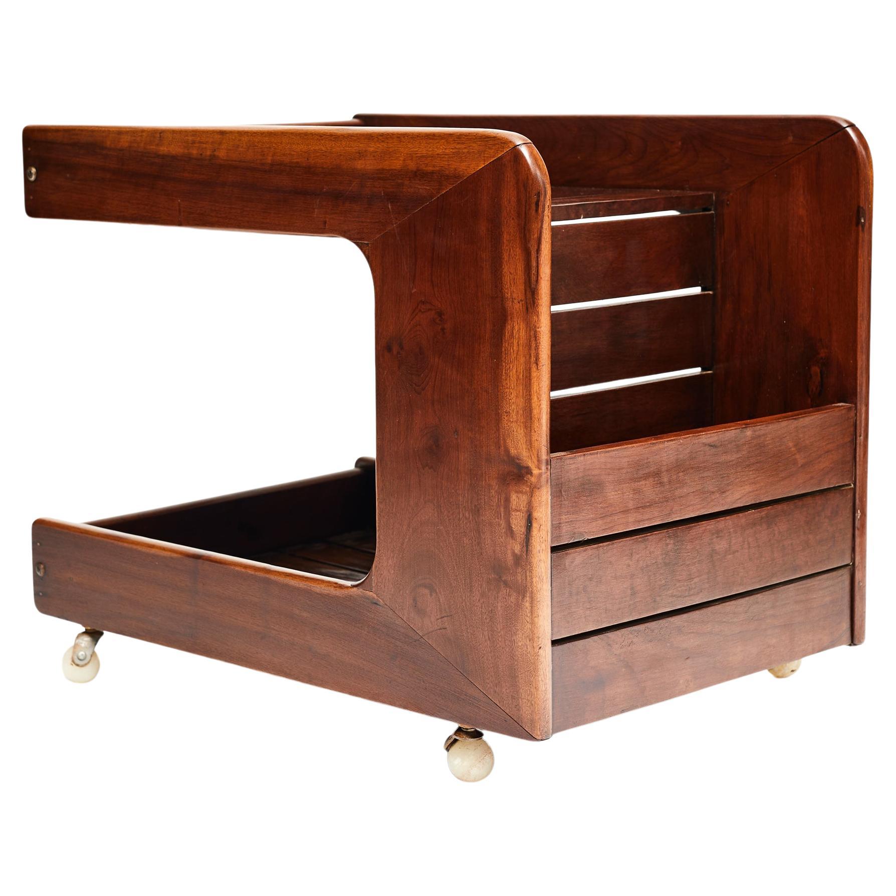 Brazilian Modern Bar Cart in Hardwood 
Alabaster Wheels by Casa Finland, 1960s