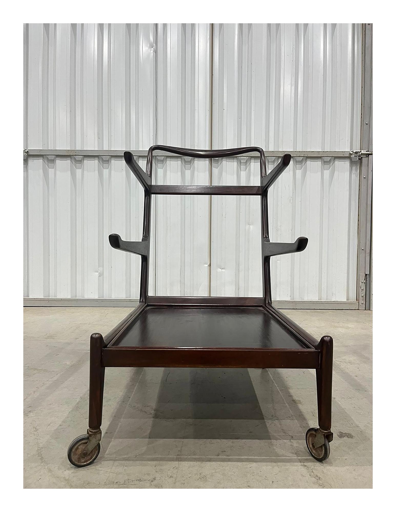 Glass Brazilian Modern Bar Cart in Hardwood by Carlo Hauner & Martin Eisler, 1950s  For Sale