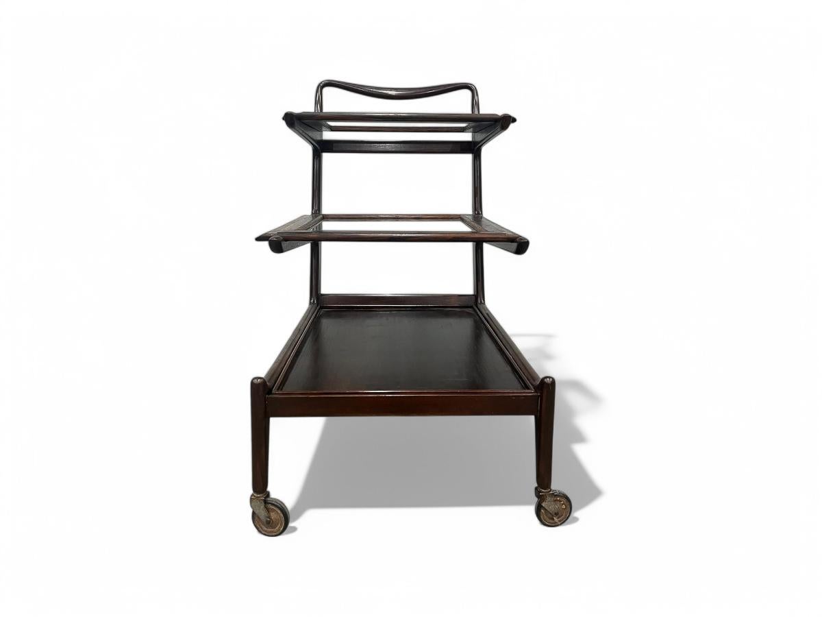 Hand-Painted Brazilian Modern Bar Cart in Hardwood by Carlo Hauner & Martin Eisler, 1950s For Sale