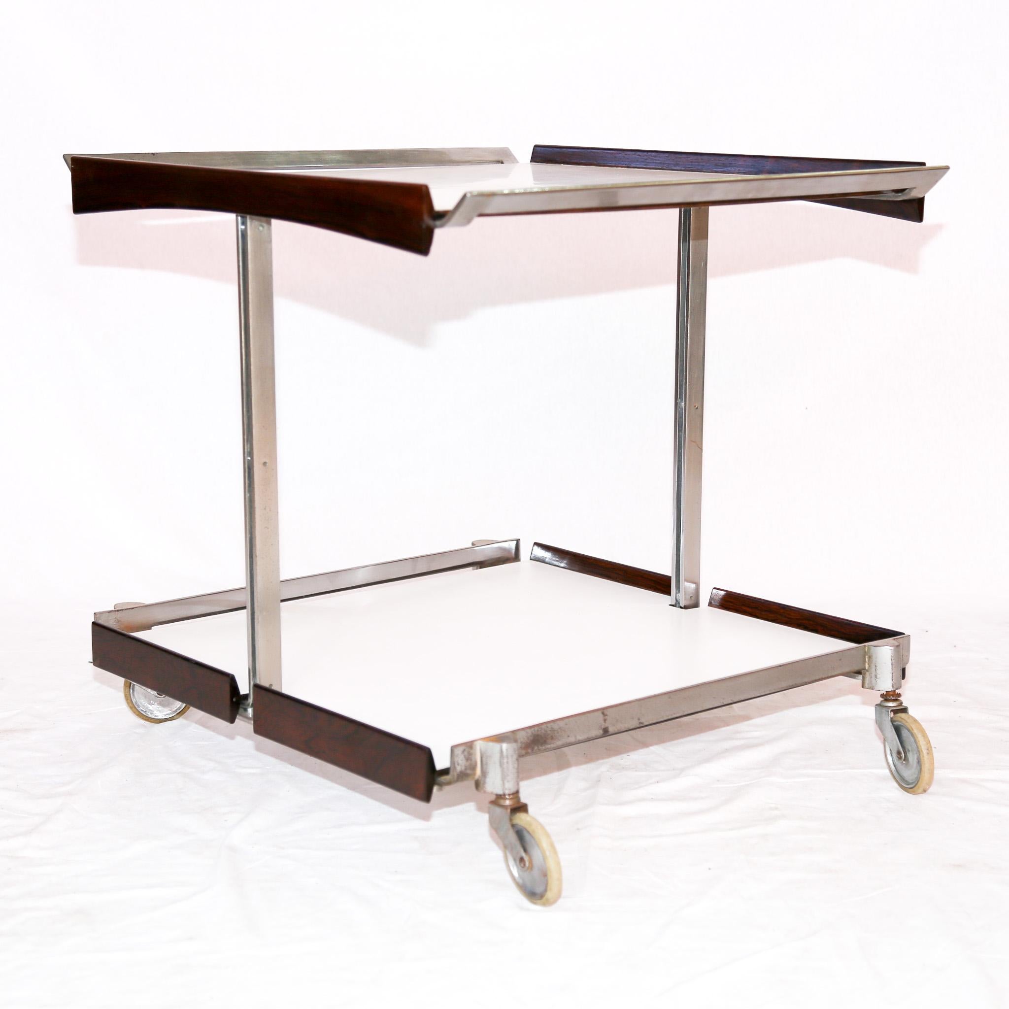 Brazilian Modern Bar Cart in Hardwood, Chrome, and White Formica by Forma, 1960s For Sale 2