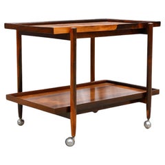 Carrello da bar moderno brasiliano in legno duro e ruote cromate, Jorge Jabour Mauad, anni '60