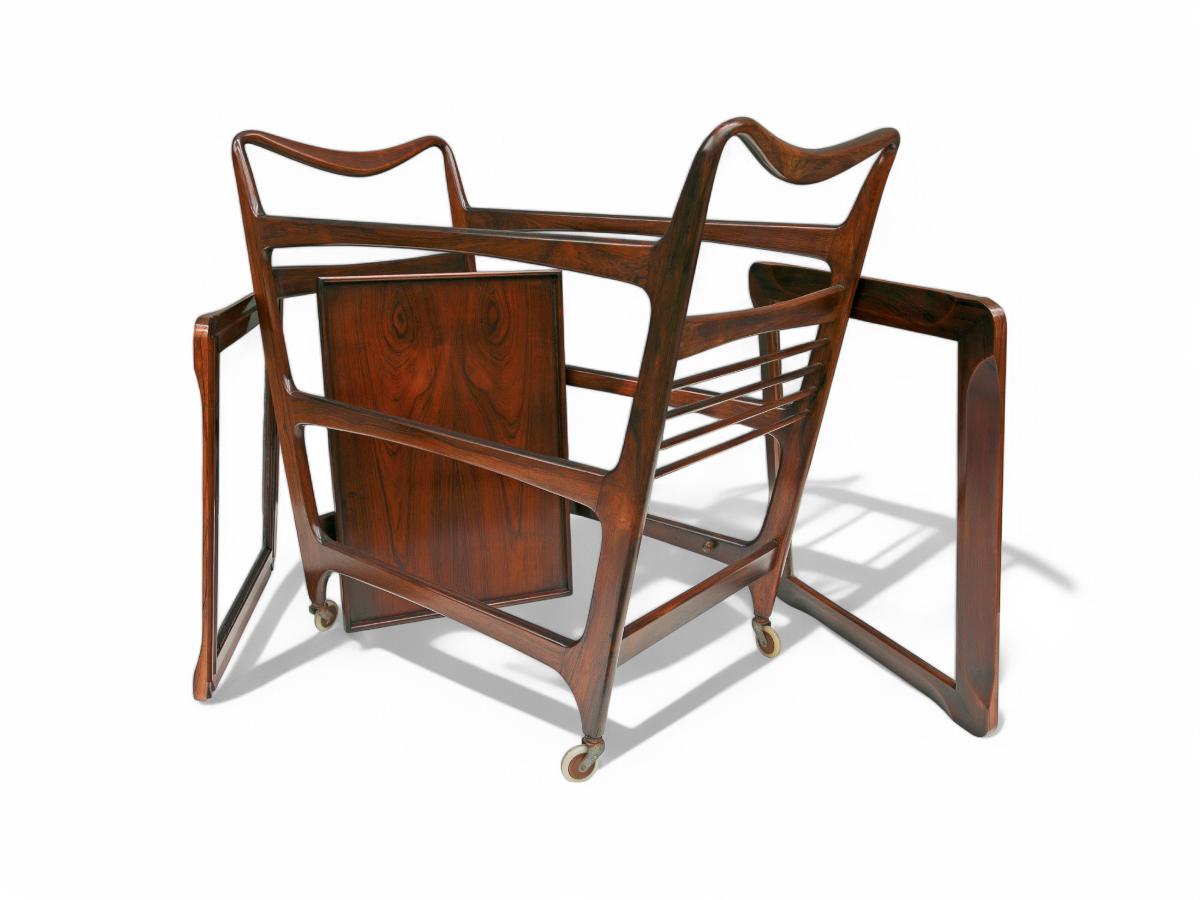 Brasilianischer moderner Barwagen aus Hartholz und Glas von Carlo Hauner, 1950er Jahre, Brasilien (20. Jahrhundert) im Angebot
