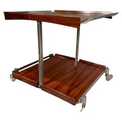 Chariot de bar moderne brésilien en bois dur et métal, Forma, années 1960