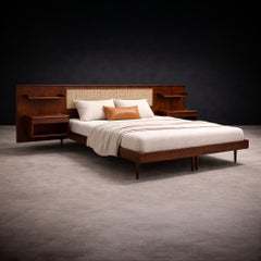 Carlo Hauner for Forma, Brazilian Rosewood Queen Bed with Integrated Nightstand