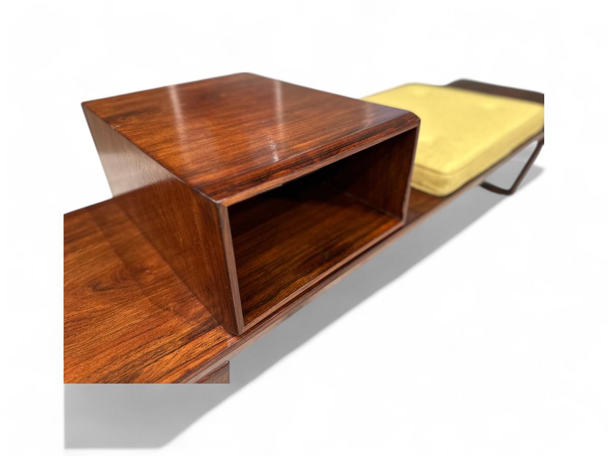 Fabric Brazilian Modern Bench in Hardwood, by Carlo Hauner for Forma, Brazil, c. 1950