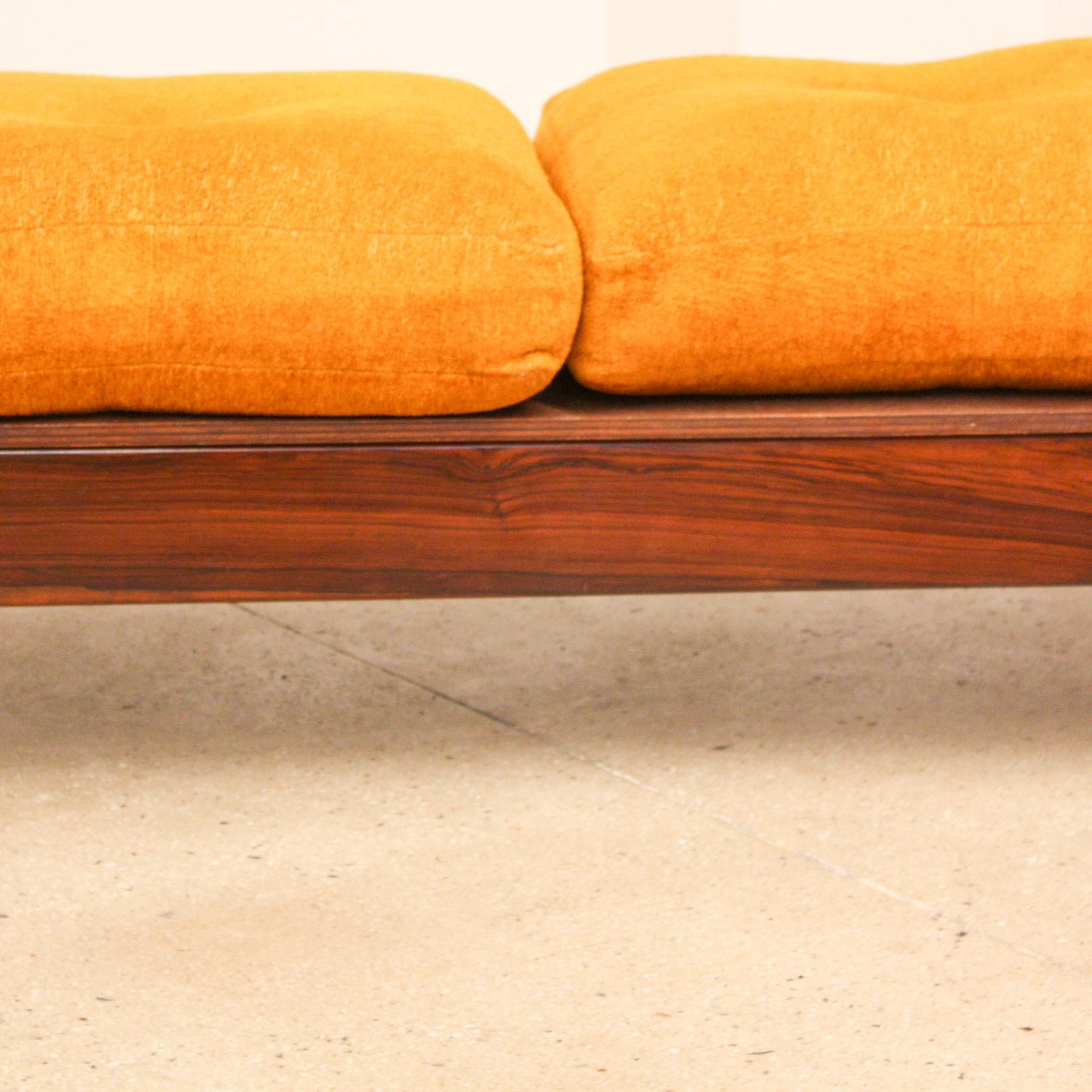 Mid-Century Modern Brazilian Modern Bench in Hardwood & Orange Cushions by Fatima, 1960s, Brazil For Sale