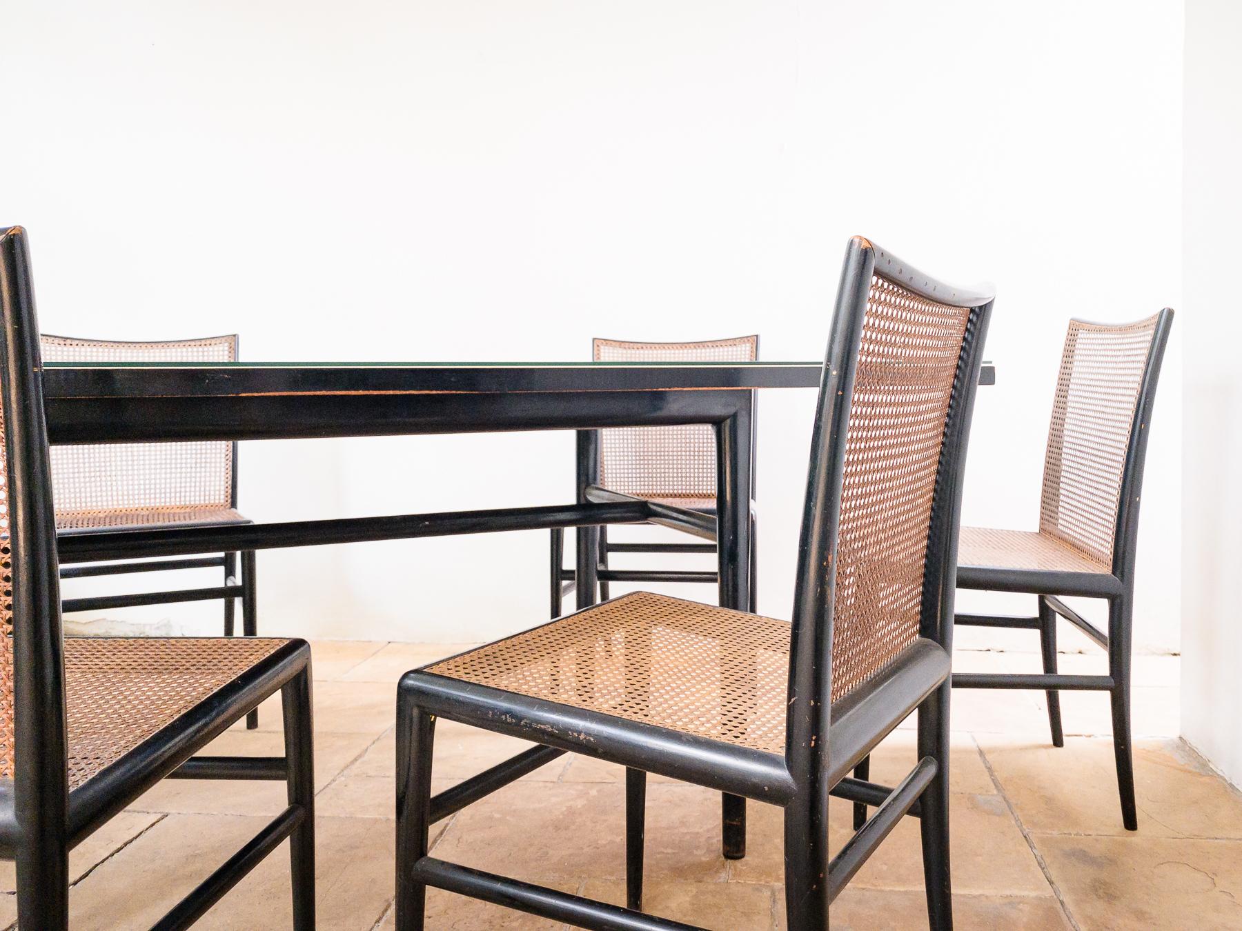 Brazilian Modern Branco and Preto Dining Set in Ebonized Hardwood, 1952 5