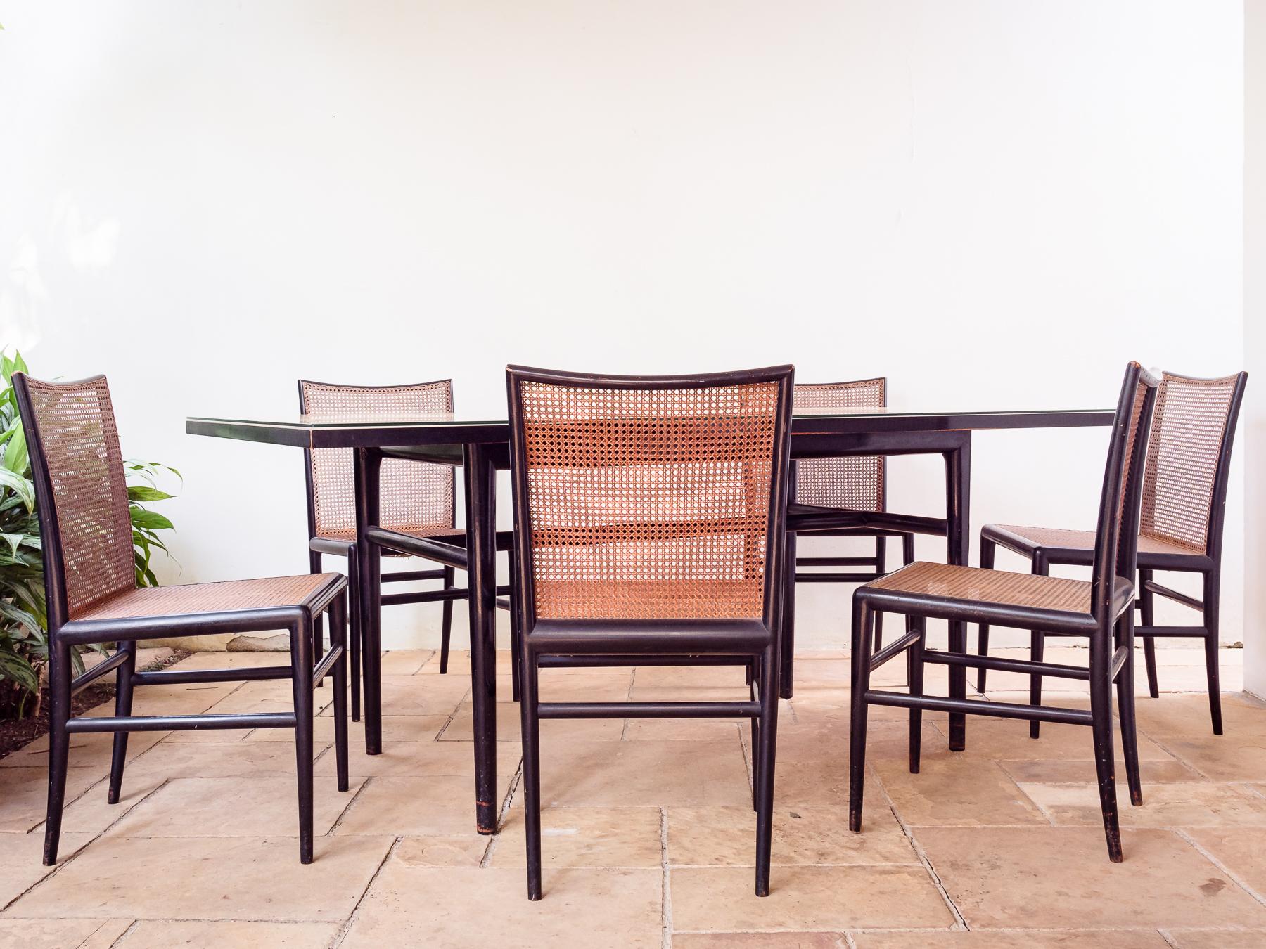 Mid-Century Modern Brazilian Modern Branco and Preto Dining Set in Ebonized Hardwood, 1952