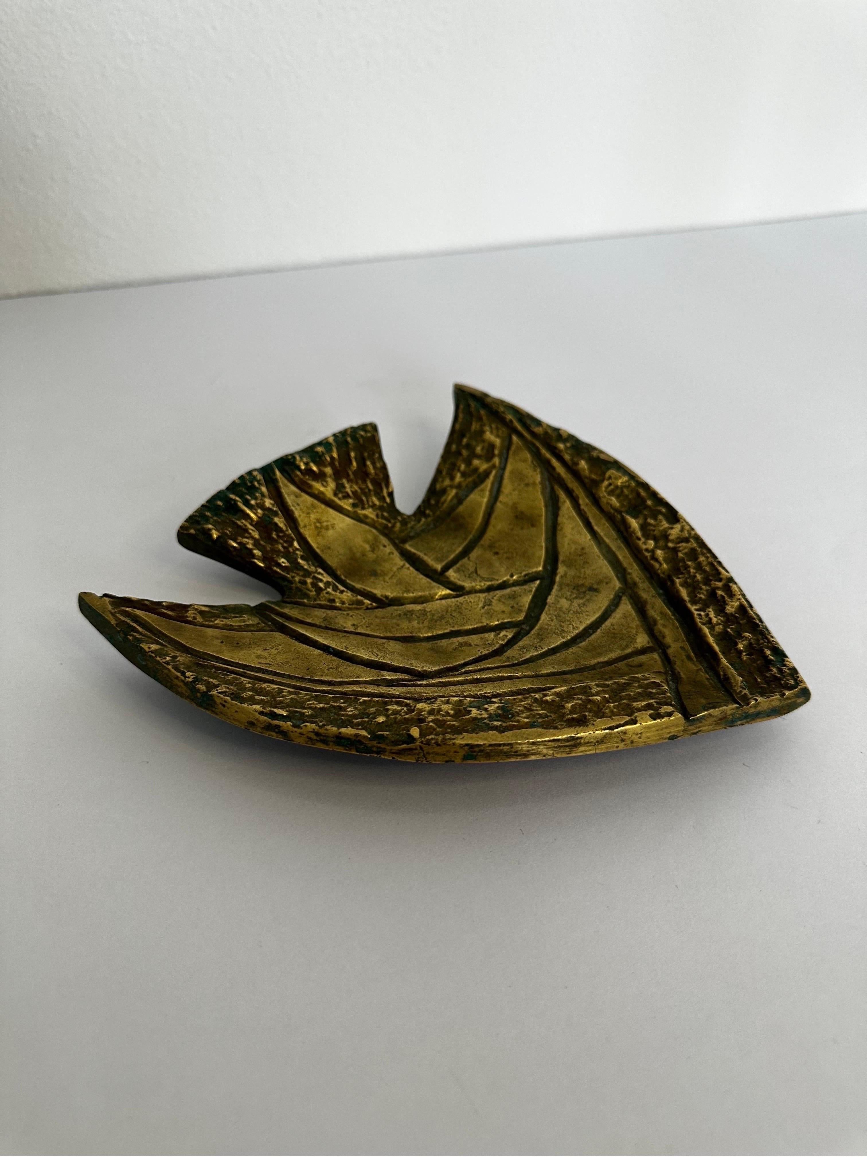 Mid-Century Modern Brazilian Modern Bronze Tray or Catch All With Geometric Designs, 1960s For Sale