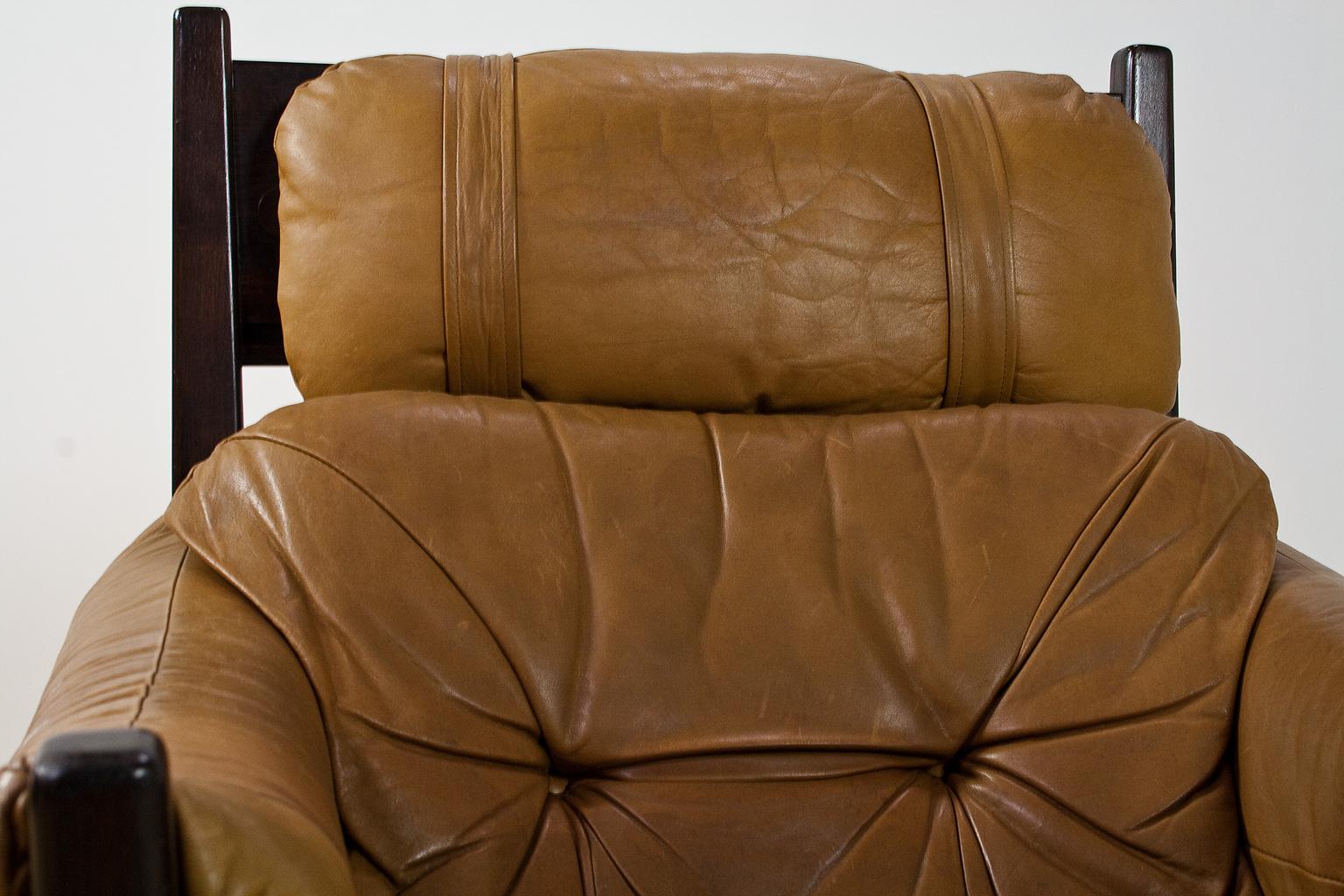 Brazilian Modern Brown Leather Lounge Chair in Manner of Percival Lafer, 1960s 4