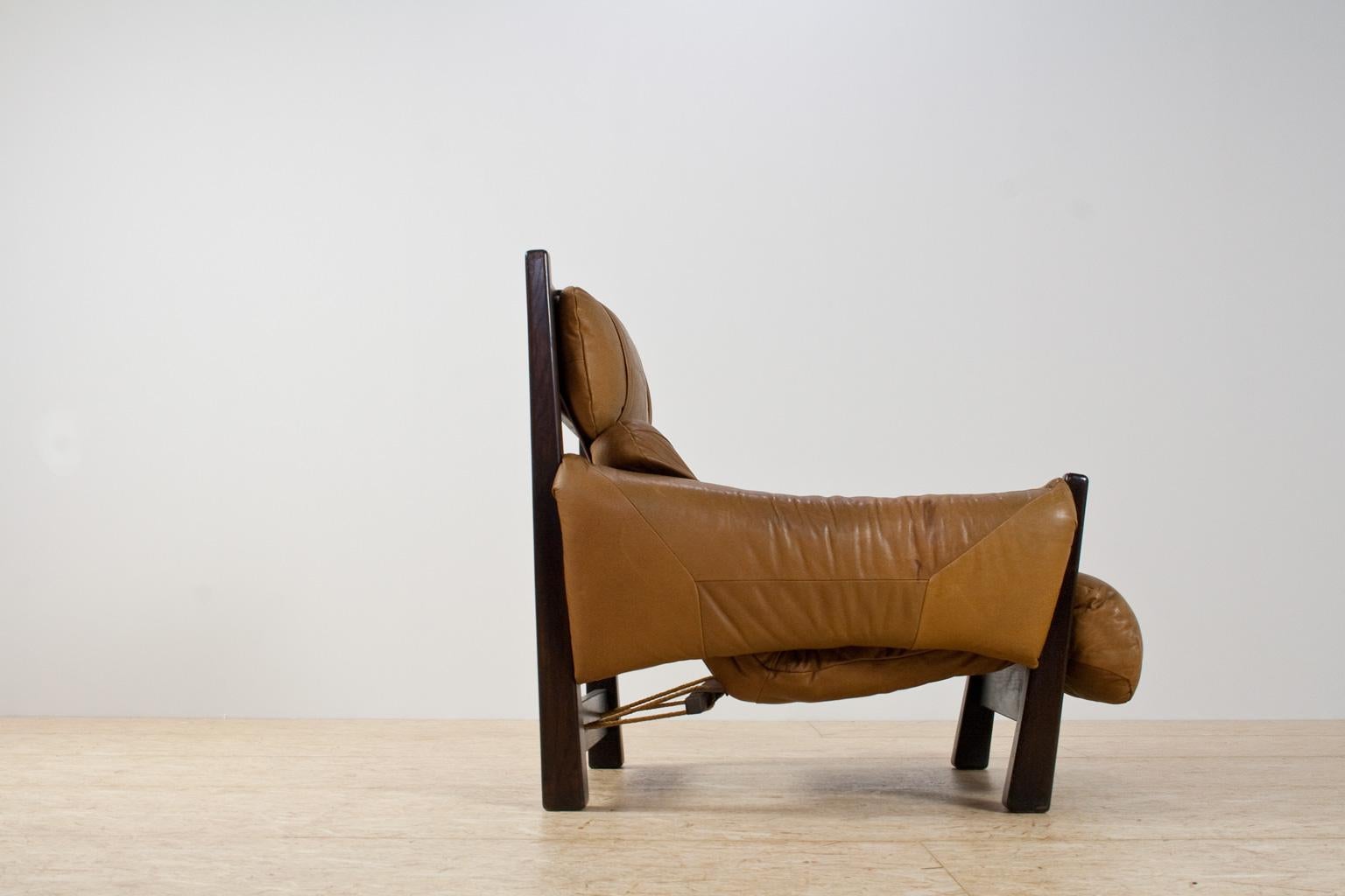 Mid-Century Modern Brazilian Modern Brown Leather Lounge Chair in Manner of Percival Lafer, 1960s
