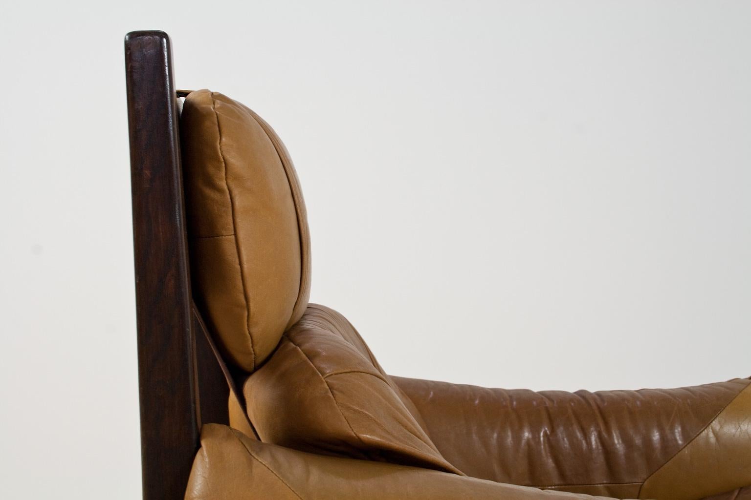 Mid-20th Century Brazilian Modern Brown Leather Lounge Chair in Manner of Percival Lafer, 1960s