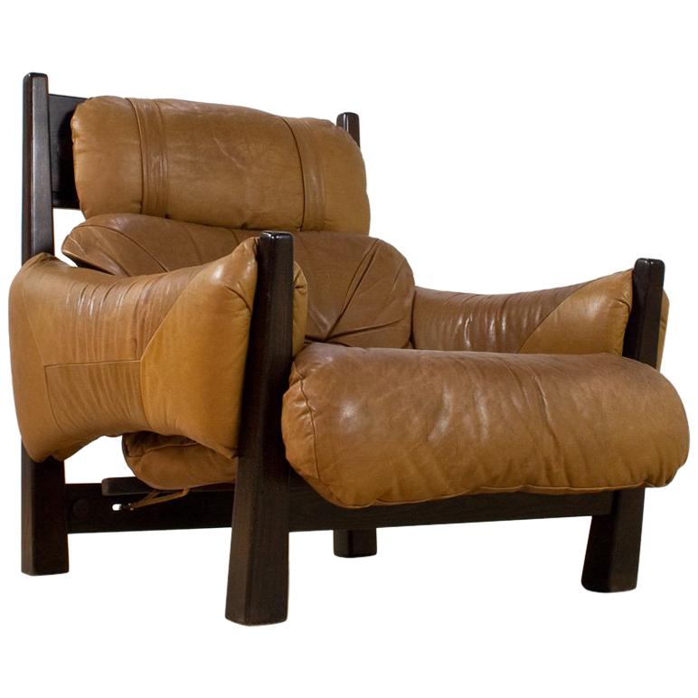 Brazilian Modern Brown Leather Lounge Chair in Manner of Percival Lafer, 1960s