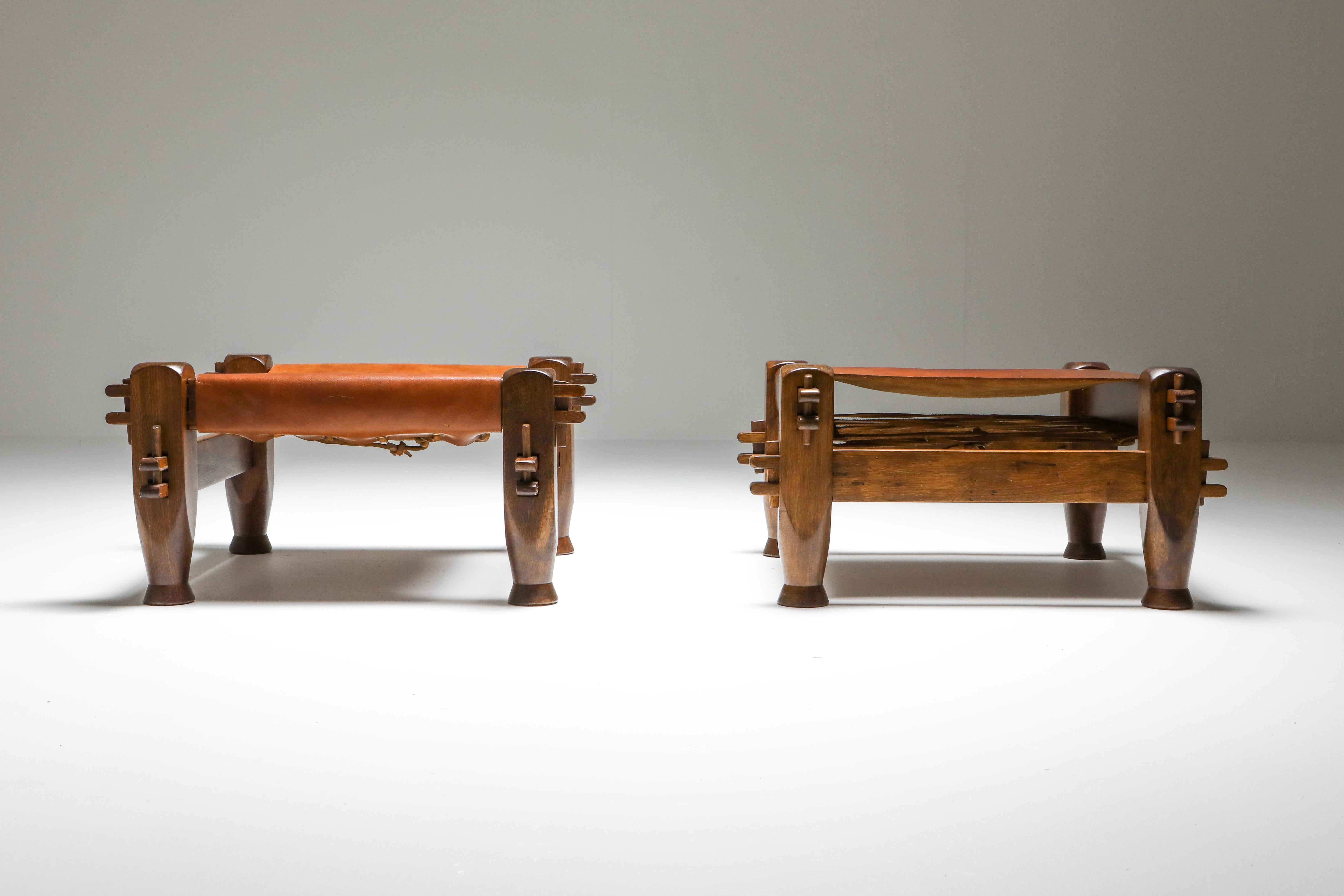 Brazilian Modern Brutalist Pair of Stools, Brazil, 1960s In Good Condition In Antwerp, BE