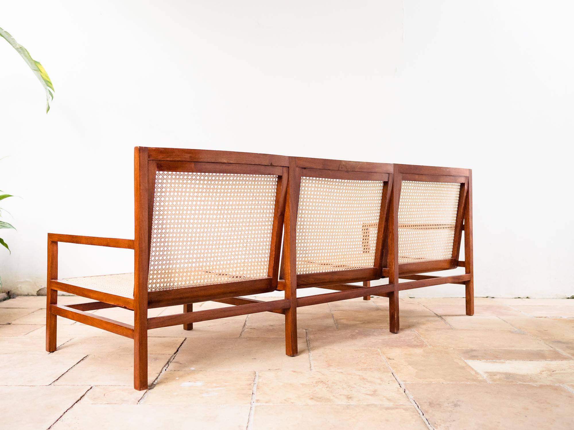 Mid-Century Modern Brazilian Modern Cane Three Seat Sofa by Joaquim Tenreiro, Early 1960s