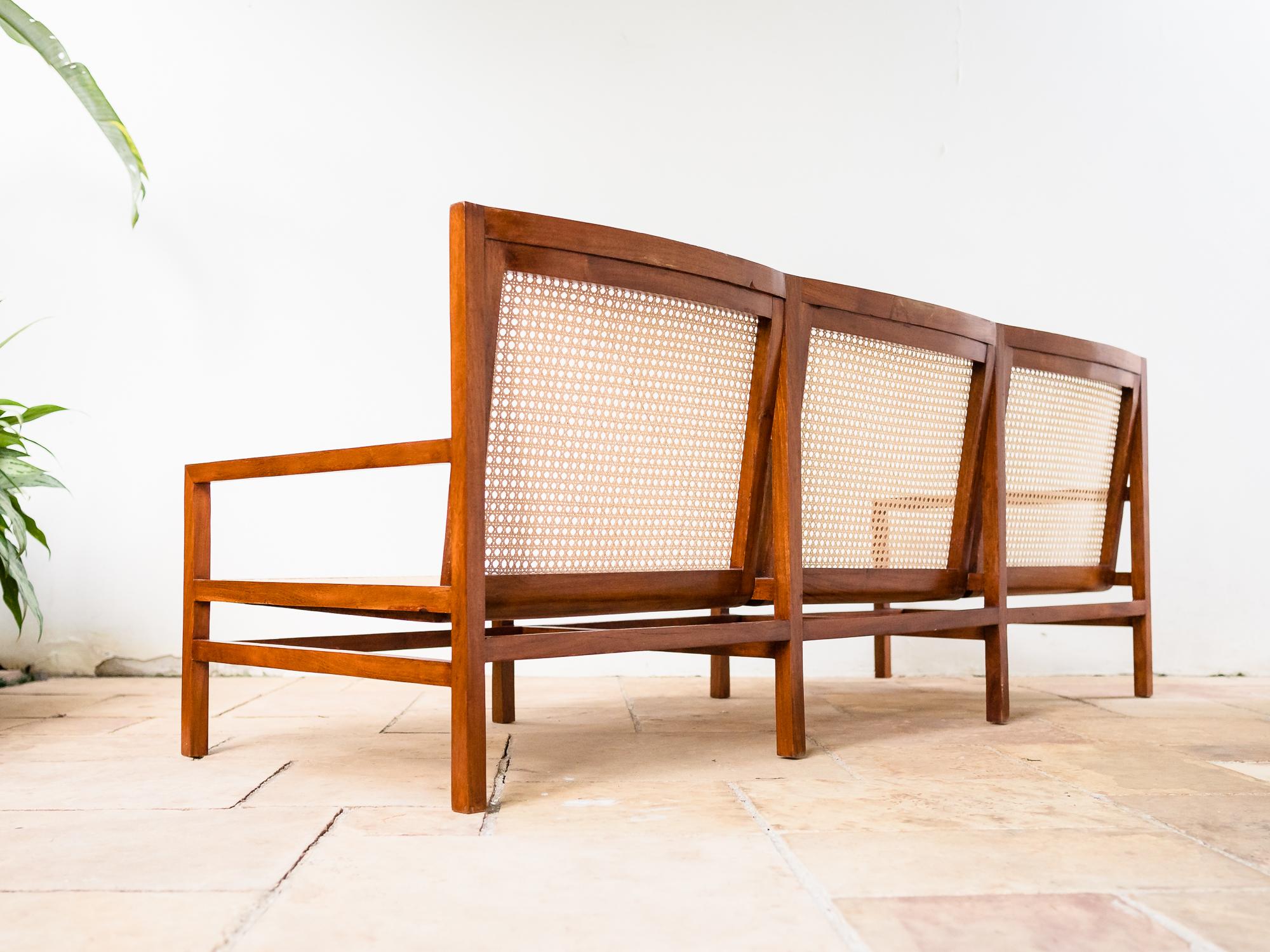 Brazilian Modern Cane Three Seat Sofa by Joaquim Tenreiro, Early 1960s In Fair Condition In Sao Paulo, SP