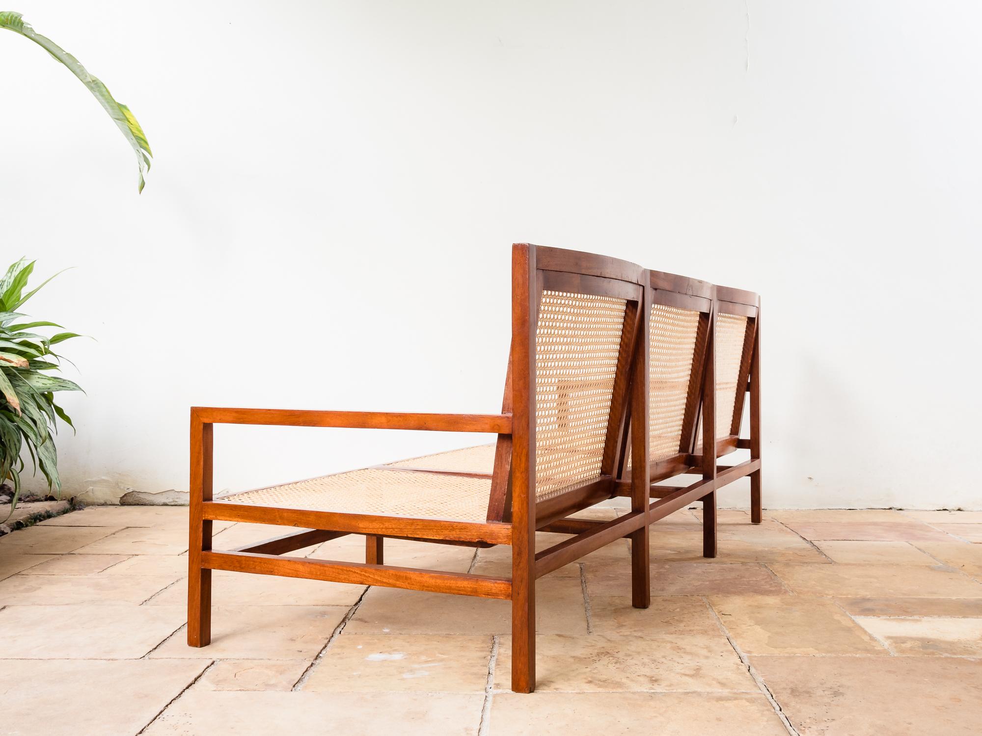 Brazilian Modern Cane Three Seat Sofa by Joaquim Tenreiro, Early 1960s 3