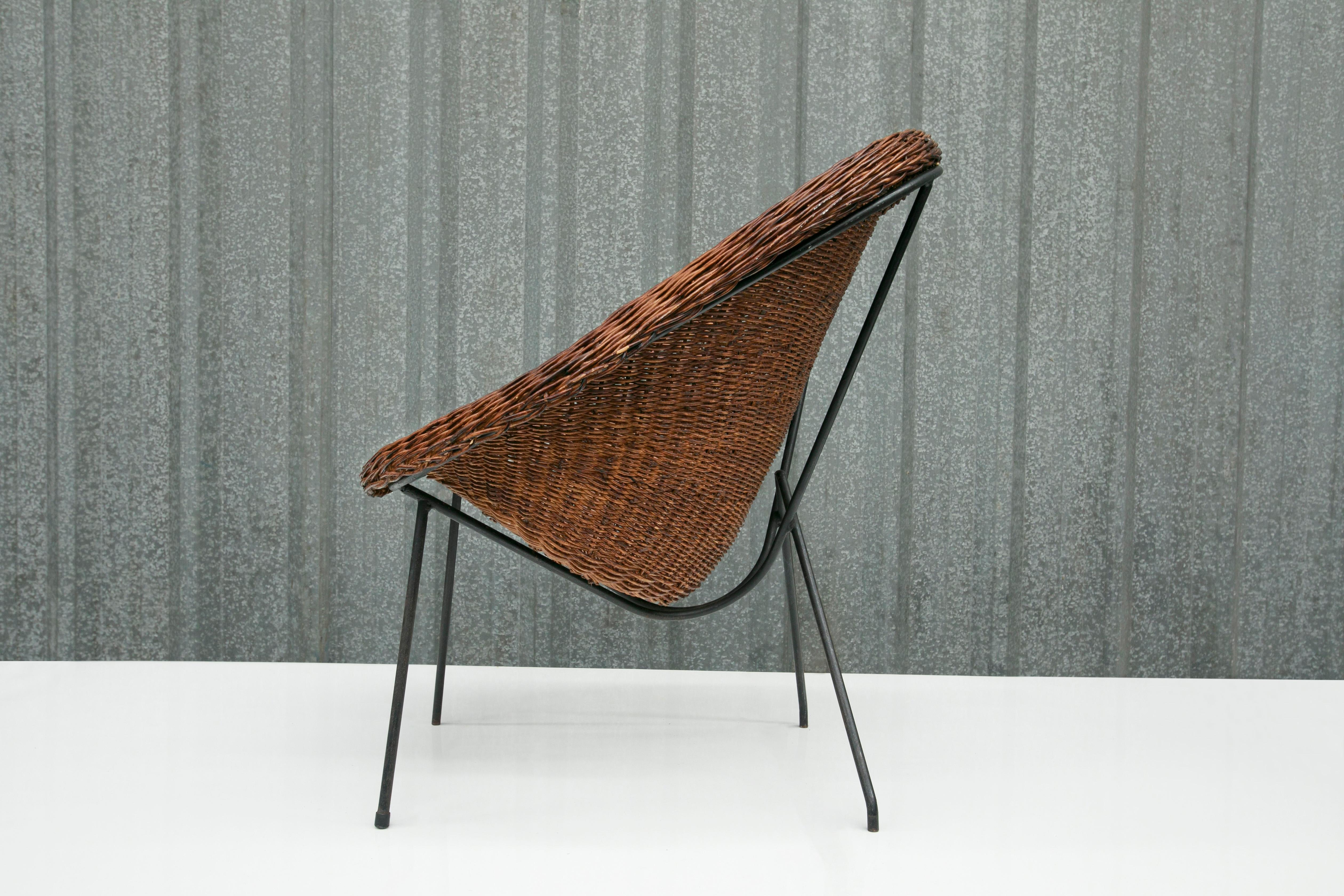 Brazilian Modern Chair in Cane & Iron by Carlo Hauner & Martin Eisler, 1955 In Good Condition For Sale In New York, NY