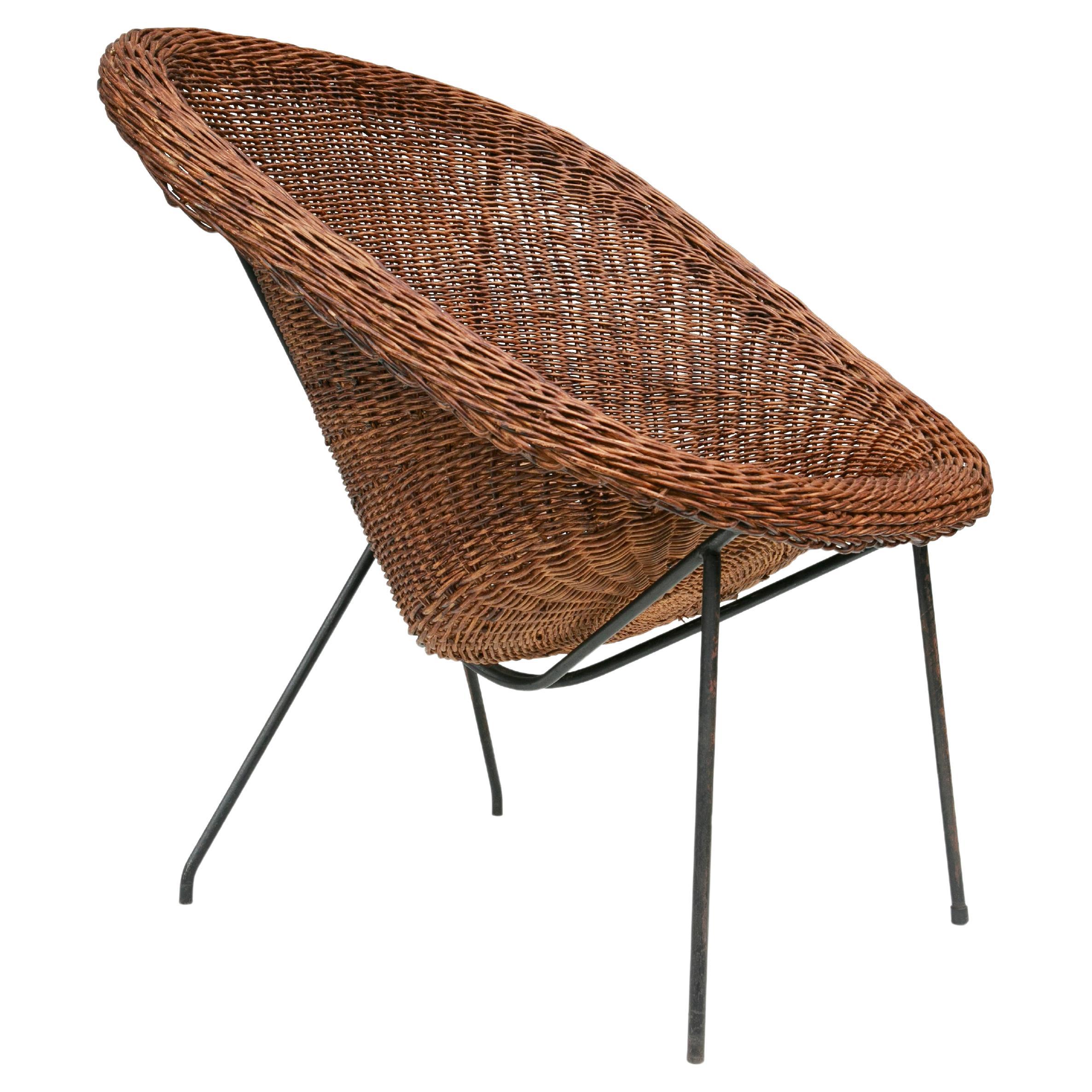 Brasilianischer moderner Stuhl aus Schilfrohr und Eisen von Carlo Hauner & Martin Eisler, 1955