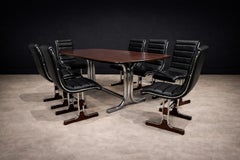 Brazilian Modern Chair Set in Leather, Chrome and Hardwood, by Braszenski, 1970s