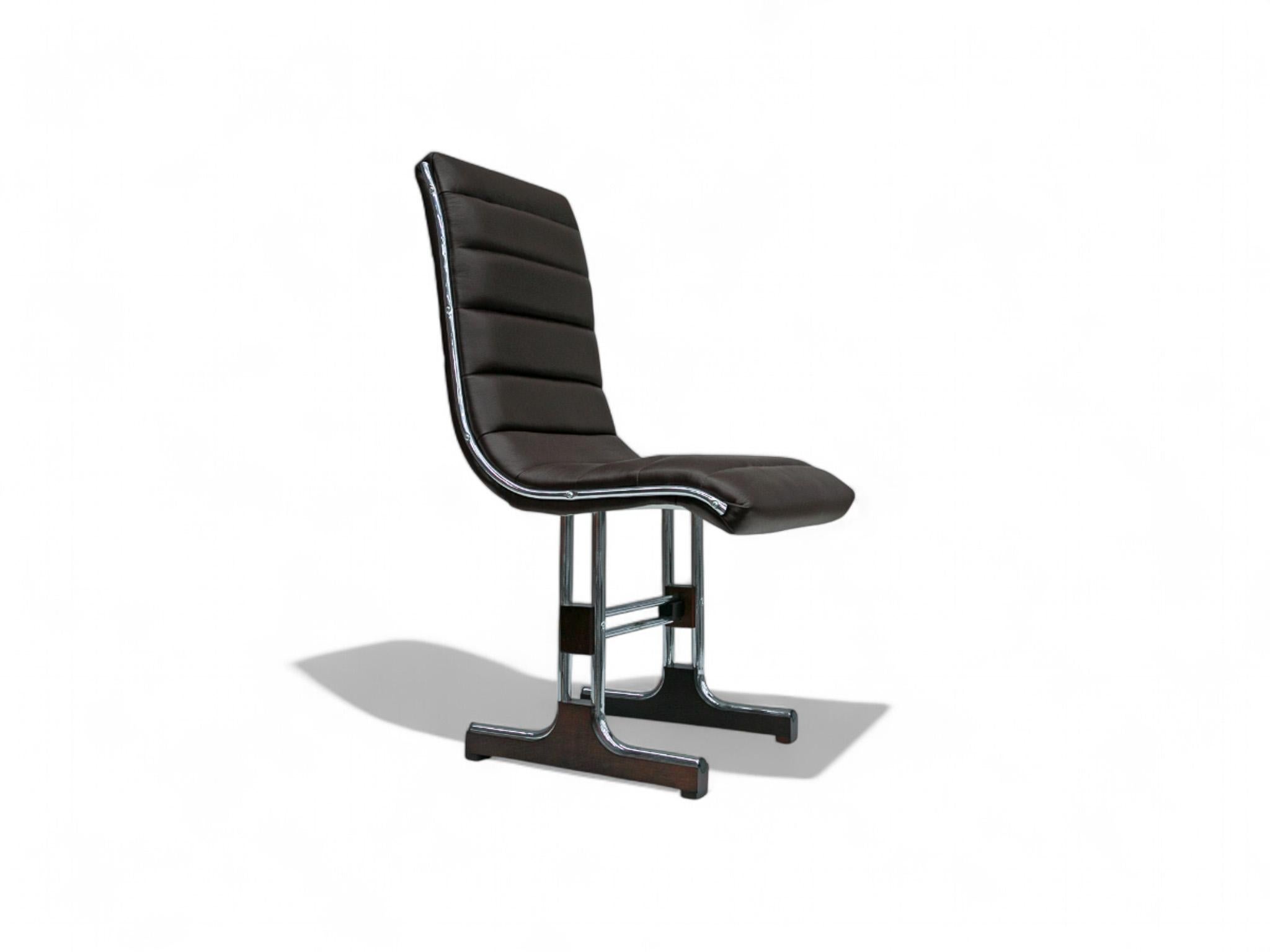 Brazilian Modern Chair Set in Leather, Chrome and Hardwood, by Braszenski, 1970s For Sale 1