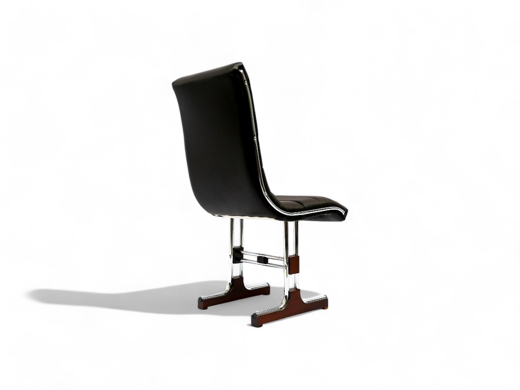 Brazilian Modern Chair Set in Leather, Chrome and Hardwood, by Braszenski, 1970s For Sale 2