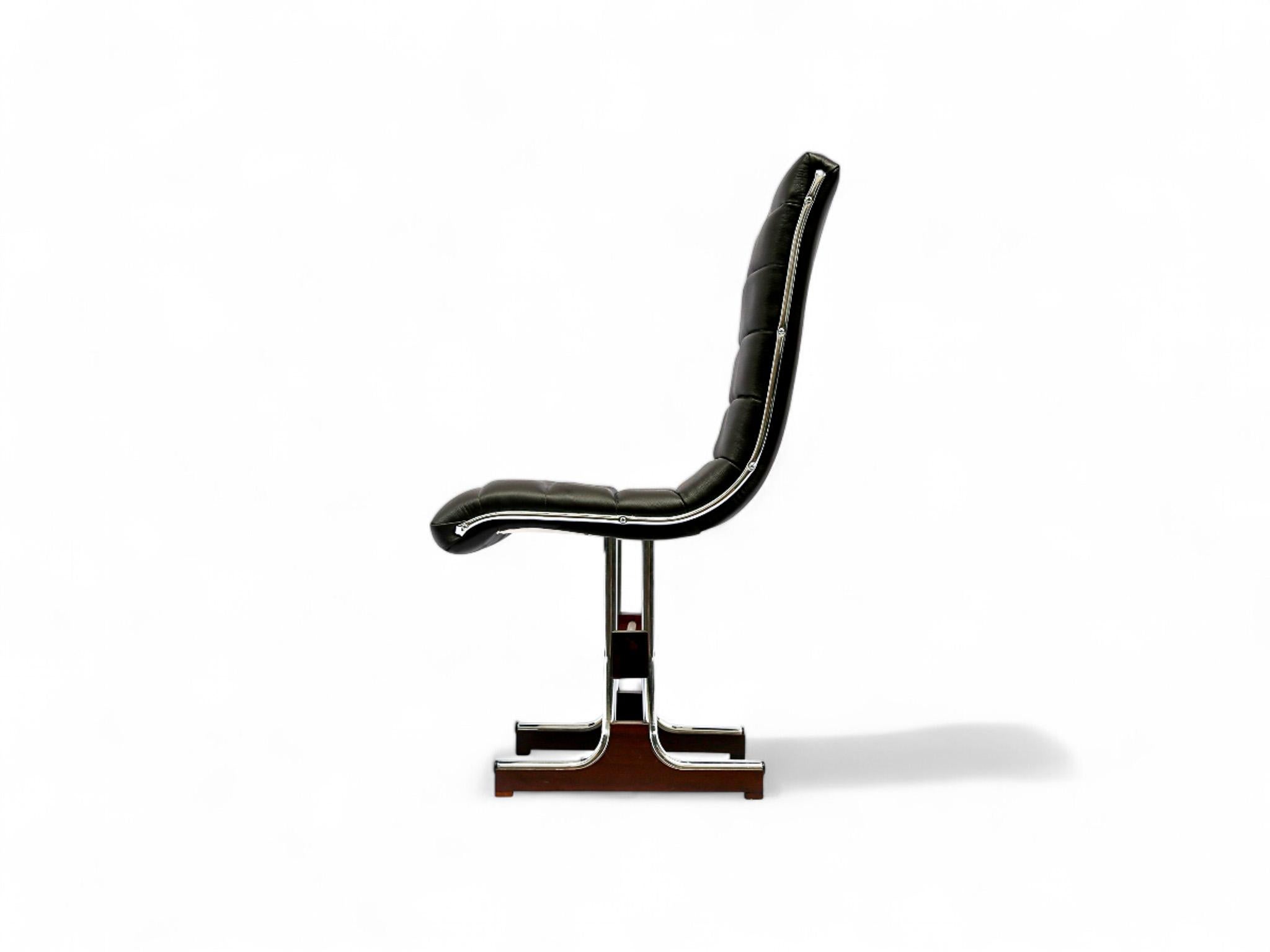 Brazilian Modern Chair Set in Leather, Chrome and Hardwood, by Braszenski, 1970s For Sale 3