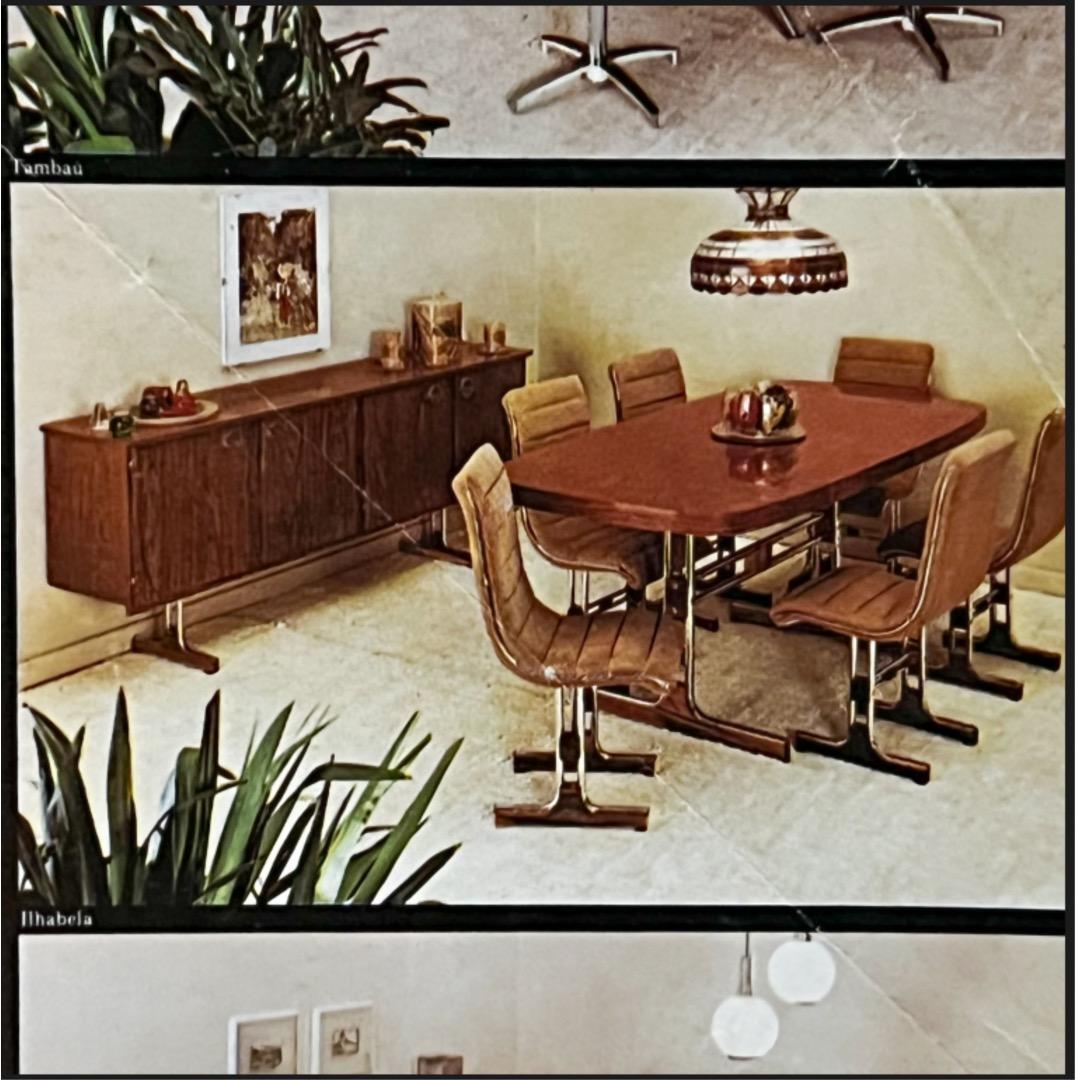 Brazilian Modern Chair Set in Leather, Chrome and Hardwood, by Braszenski, 1970s For Sale 11