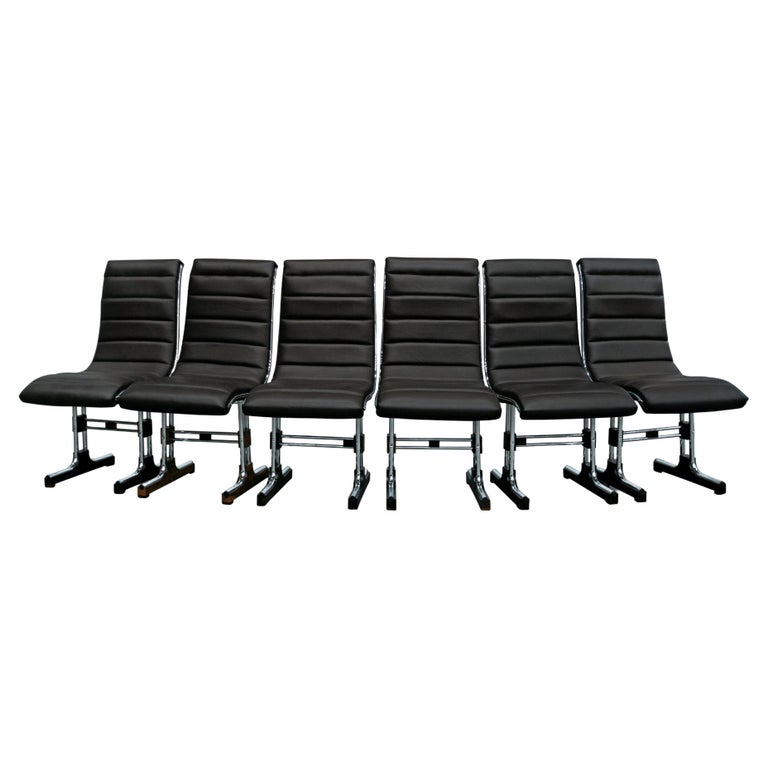 Brazilian Modern Chair Set in Leather, Chrome and Hardwood, by