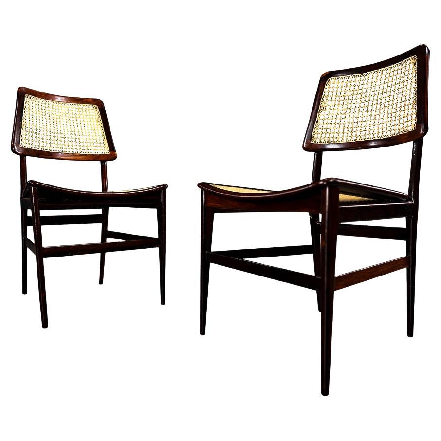 Brazilian Modern Chairs by Joaquim Tenreiro, Rosewood 
Cane, 1960s en vente