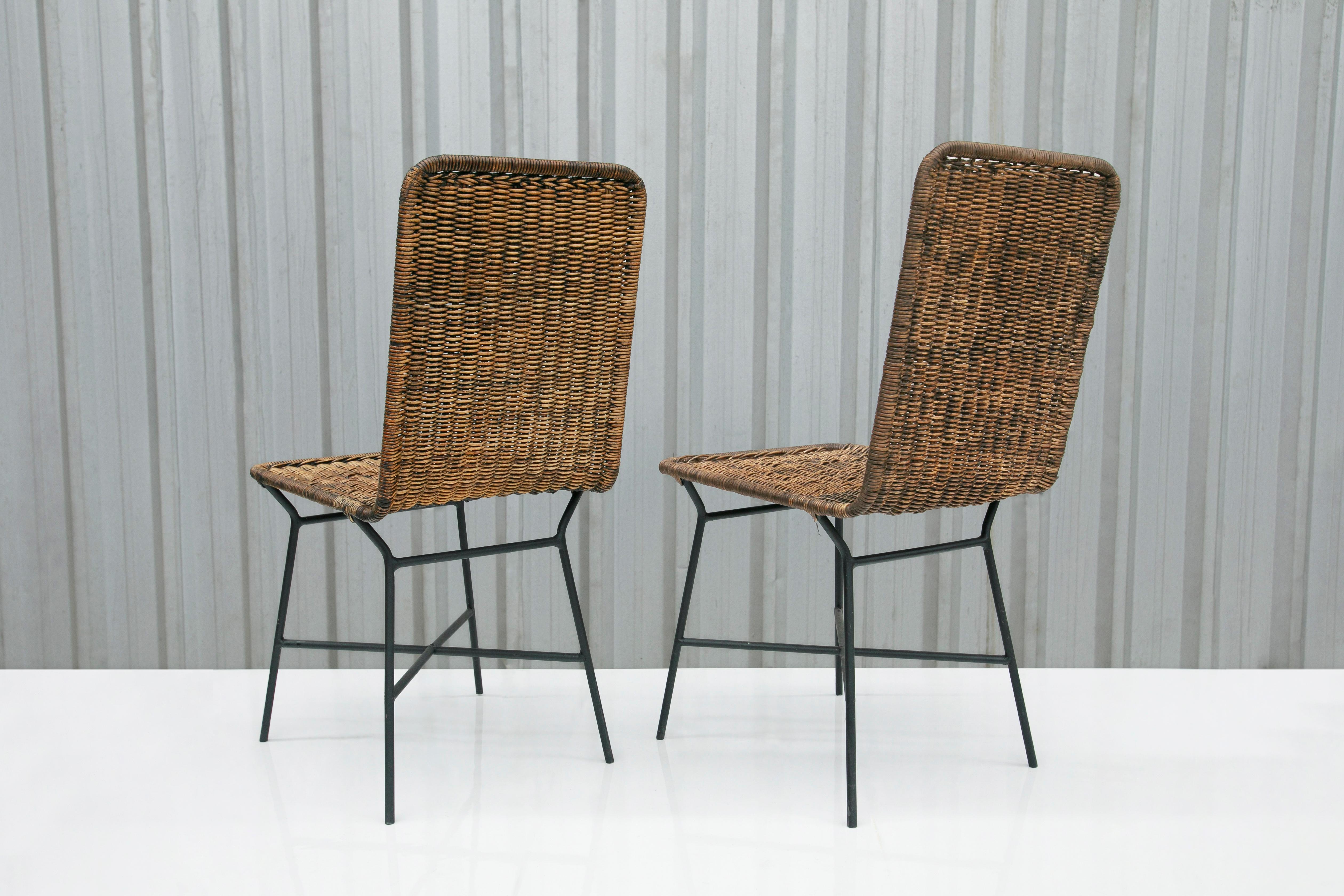 Brazilian Modern Chairs in Caning and Metal by Carlo Hauner, 1950s, Brazil In Good Condition For Sale In New York, NY