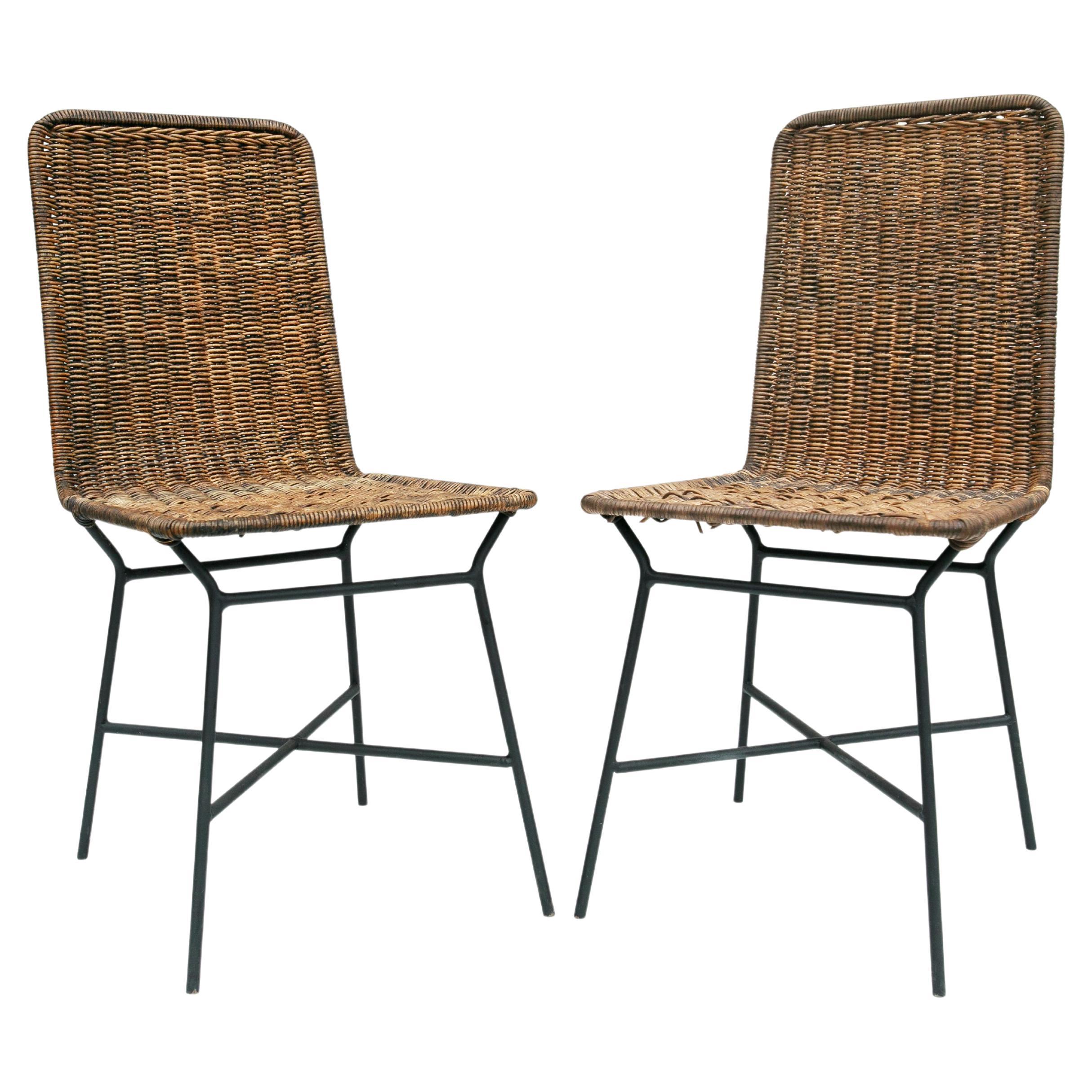 Brasilianische moderne Stühle aus Rohrgeflecht und Metall von Carlo Hauner, 1950er Jahre, Brasilien im Angebot