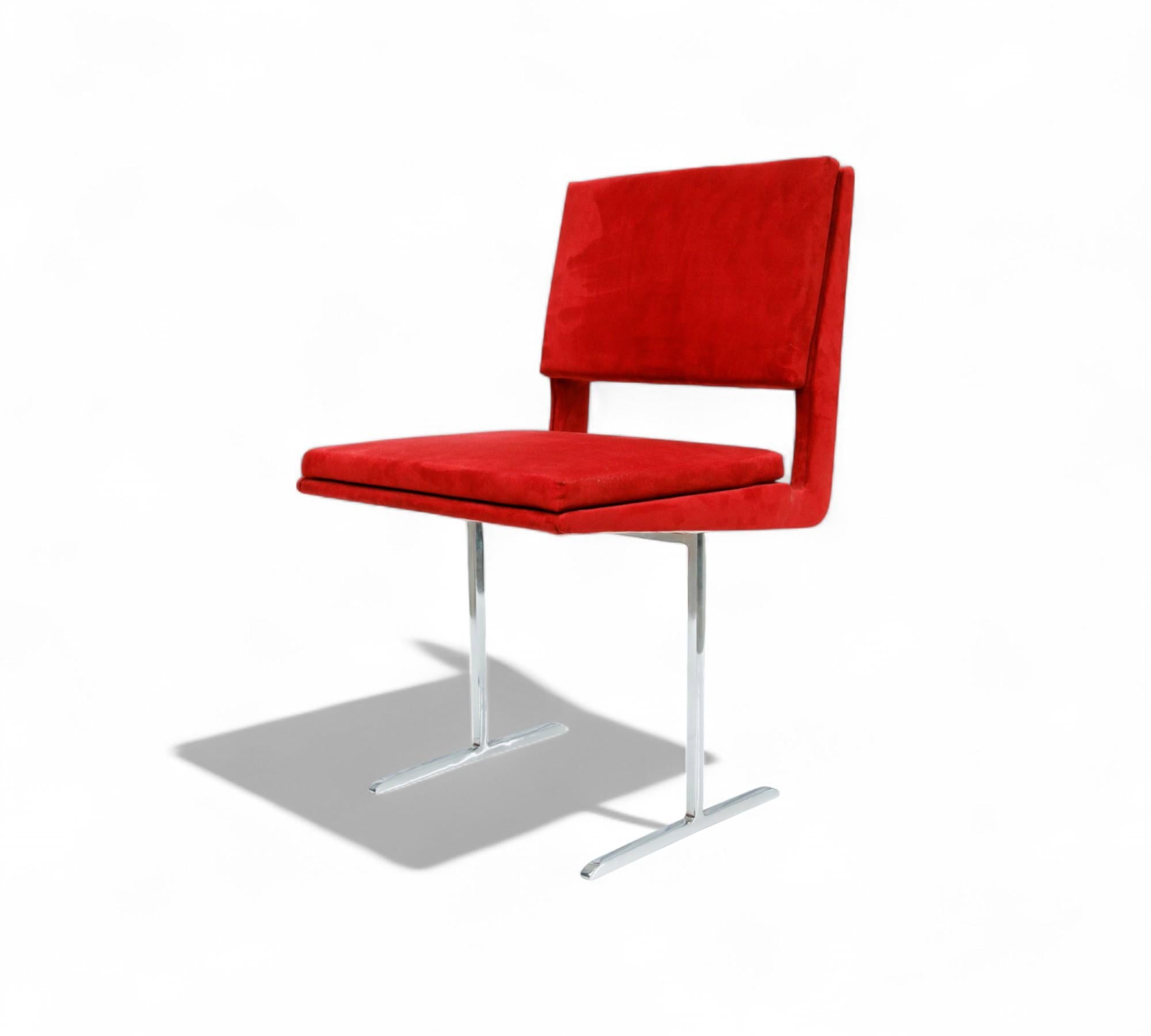 Sedie moderne brasiliane in cromo e camoscio rosso, Jorge Zalszupin, 1965 Brasile in vendita 2
